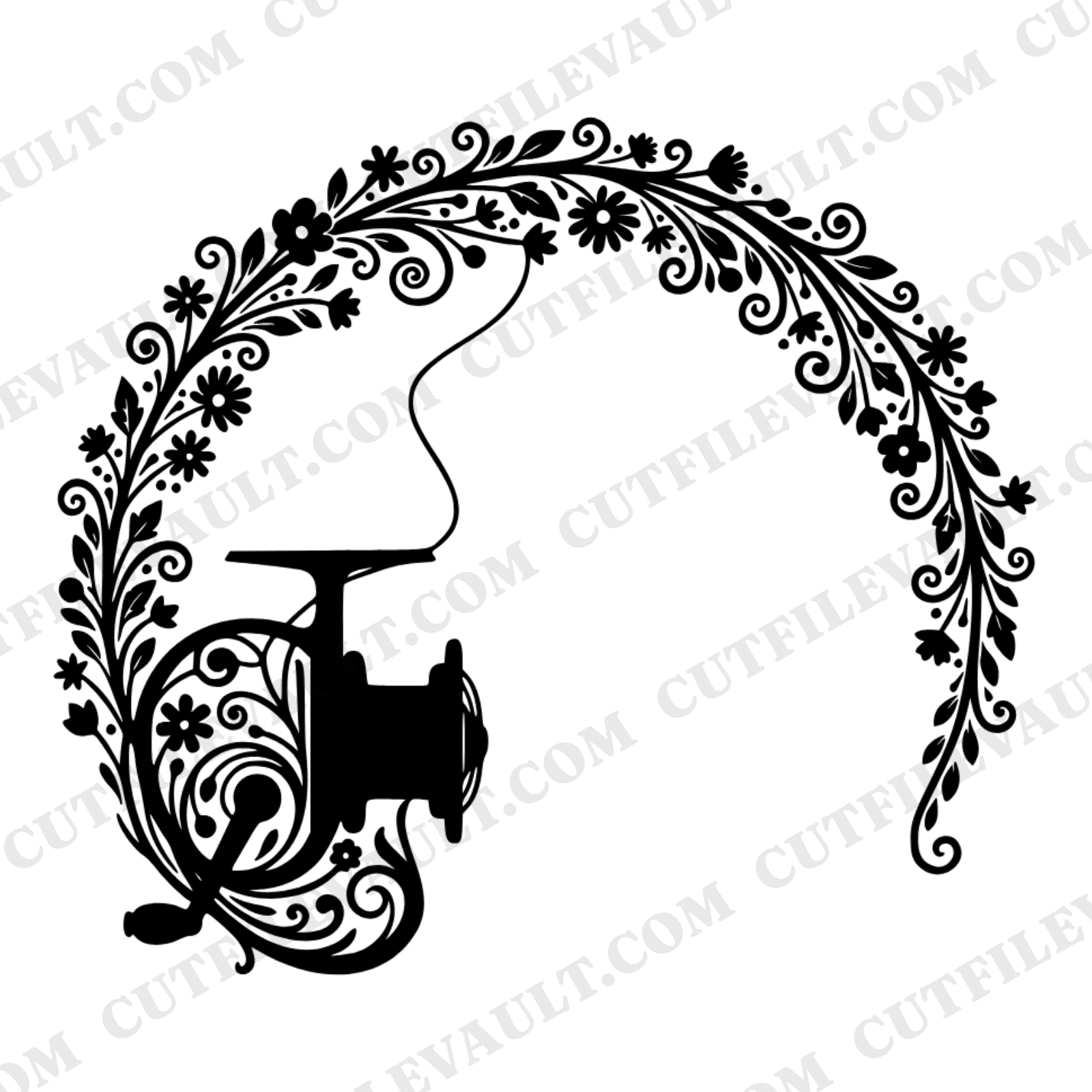 Fishing Reel SVG PNG, Art Nouveau Floral Father's Day Design, Cottagecore Fisherman Cut File — view 1