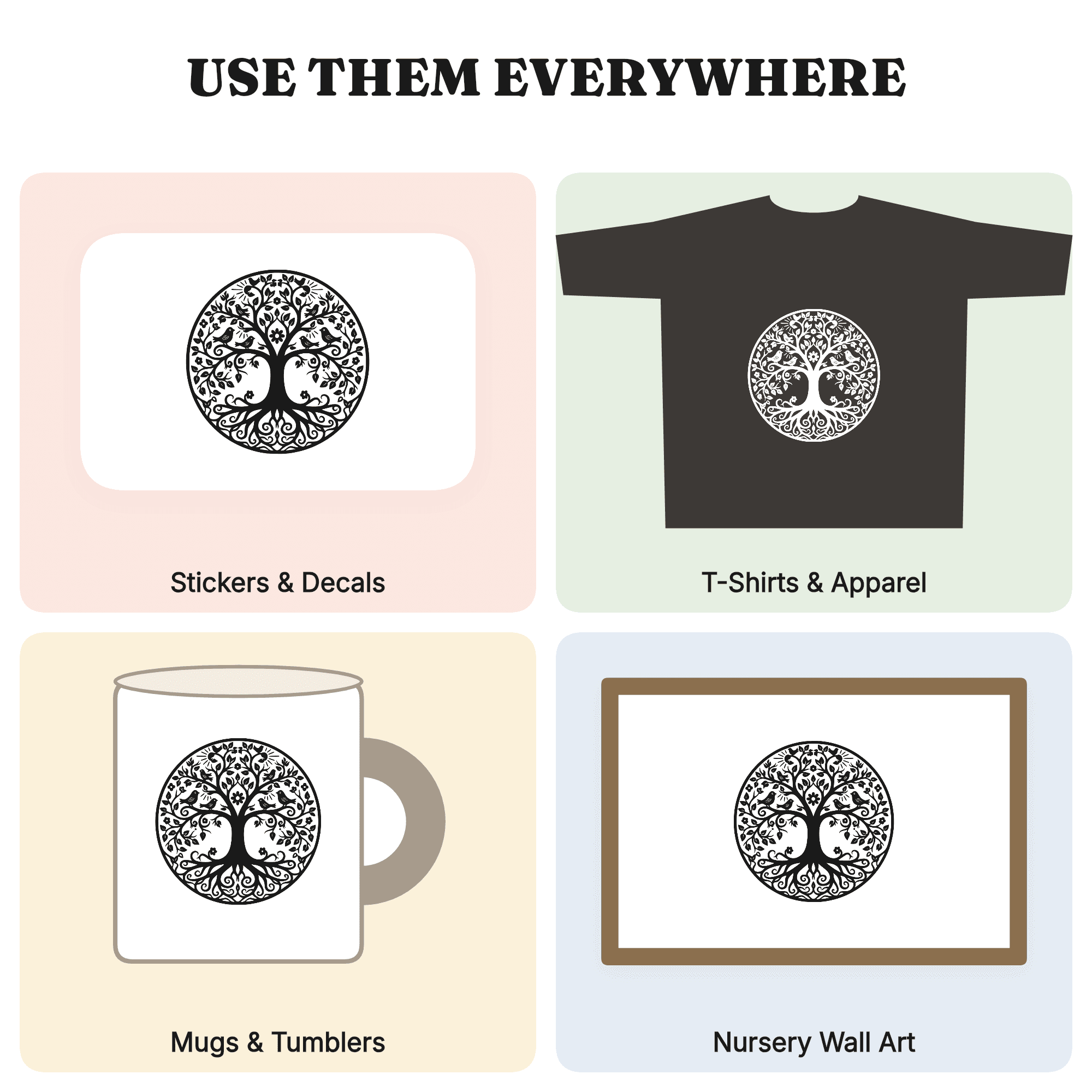 Arbor Day Tree of Life SVG PNG Circle Papercut Design Vintage Botanical Folk Art Cut File — view 3