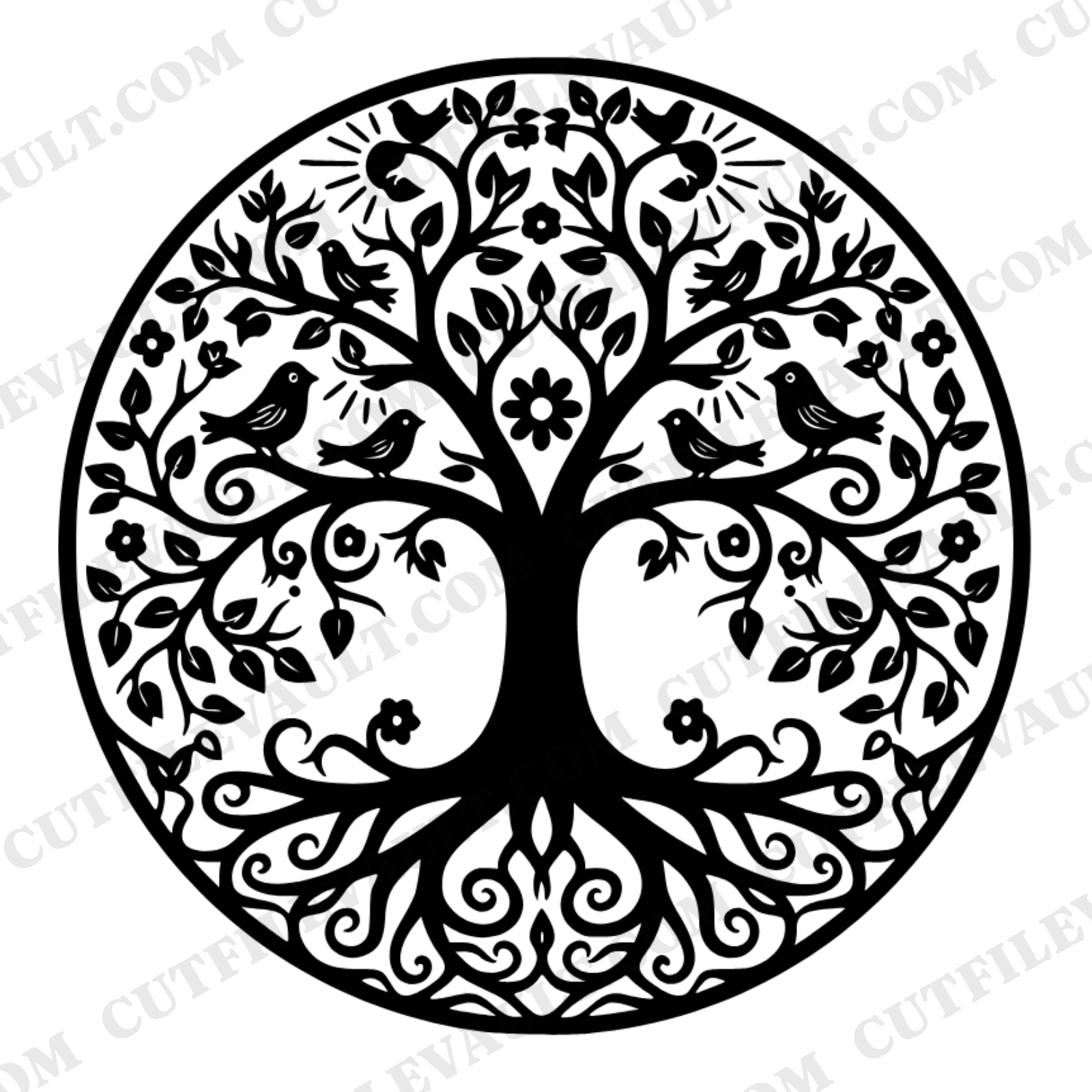 Arbor Day Tree of Life SVG PNG Circle Papercut Design Vintage Botanical Folk Art Cut File — view 1