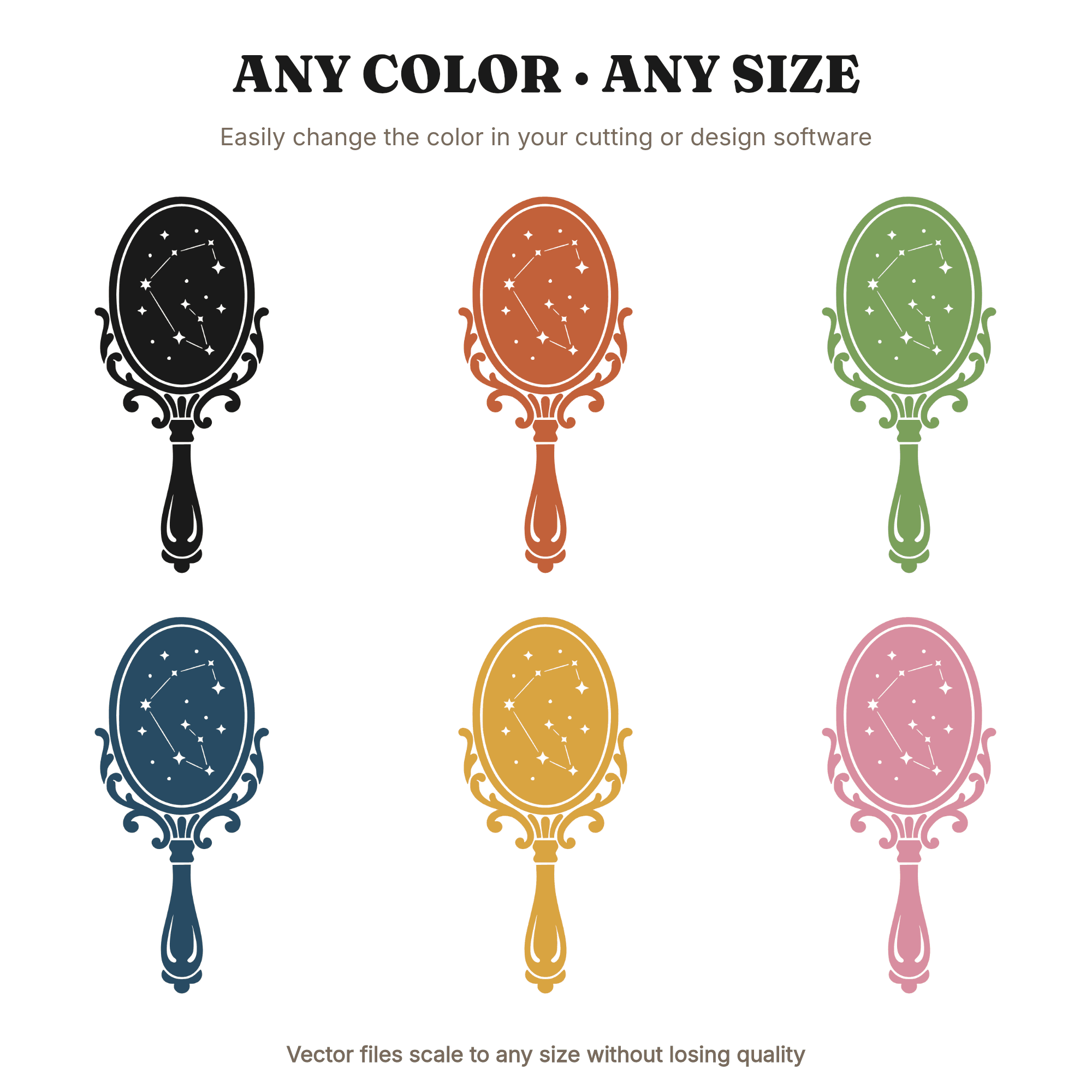 Celestial Hand Mirror SVG PNG, Constellation Stars Antique Mirror Cut File, Boho Mother's Day SVG — view 2