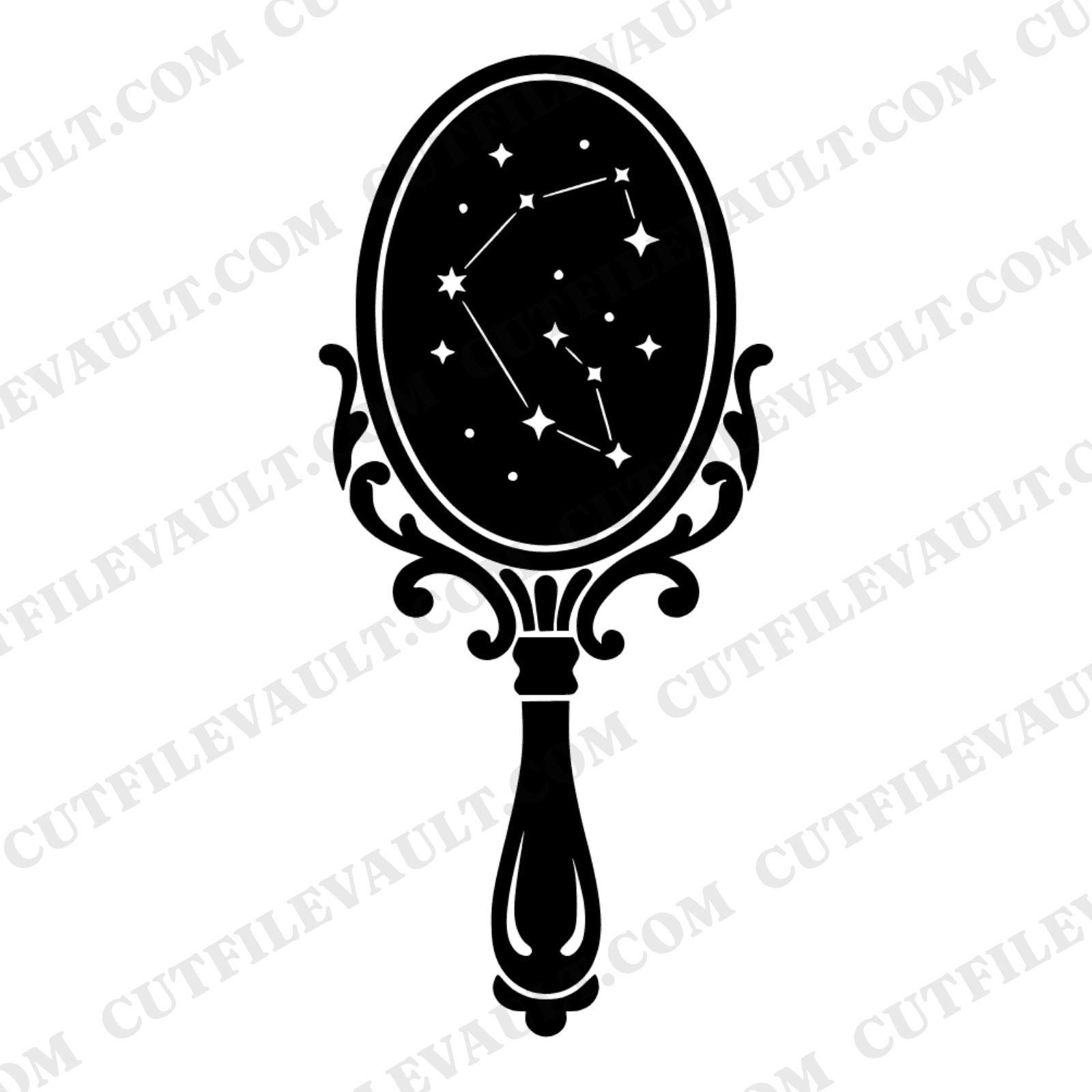 Celestial Hand Mirror SVG PNG, Constellation Stars Antique Mirror Cut File, Boho Mother's Day SVG — view 1