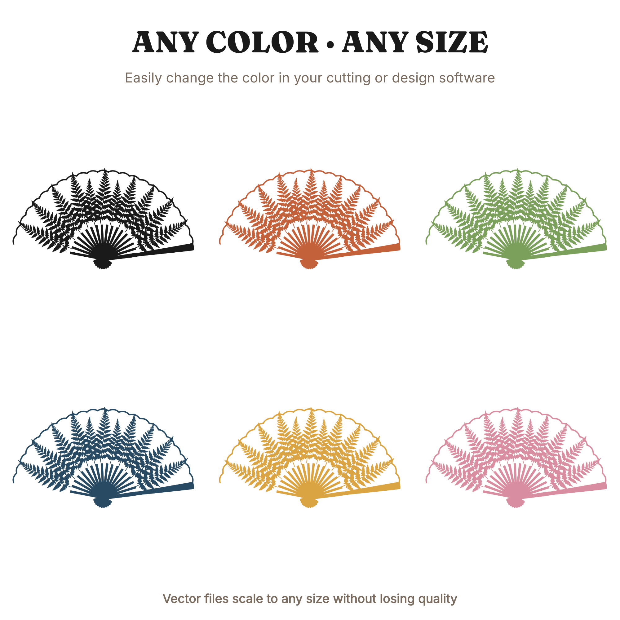 Celestial Fern Fan Wedding SVG PNG, Mystical Botanical Hand Fan Silhouette Cut File Vintage — view 2