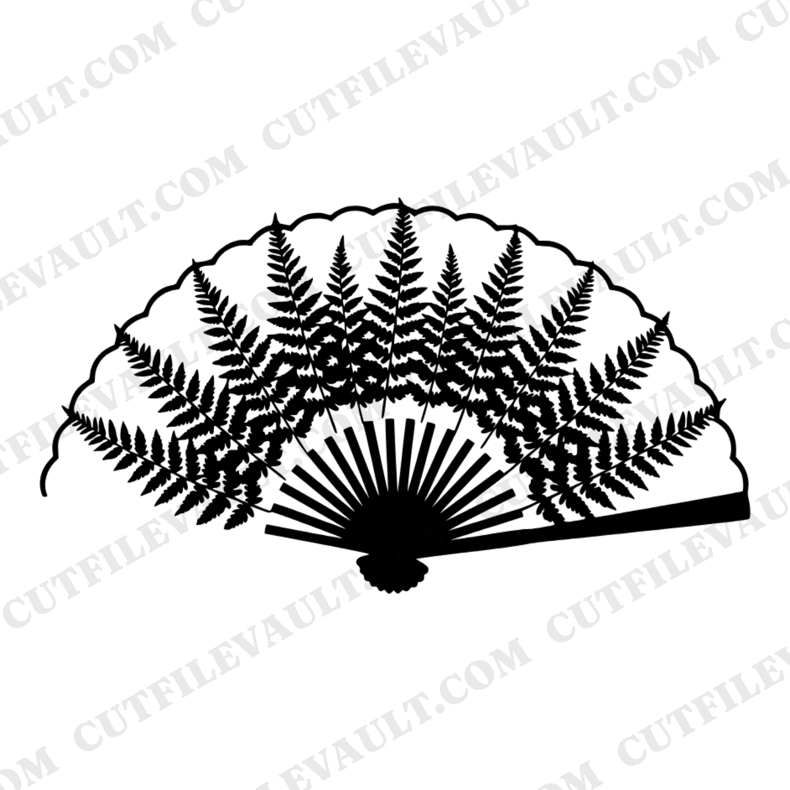 Celestial Fern Fan Wedding SVG PNG, Mystical Botanical Hand Fan Silhouette Cut File Vintage — view 1