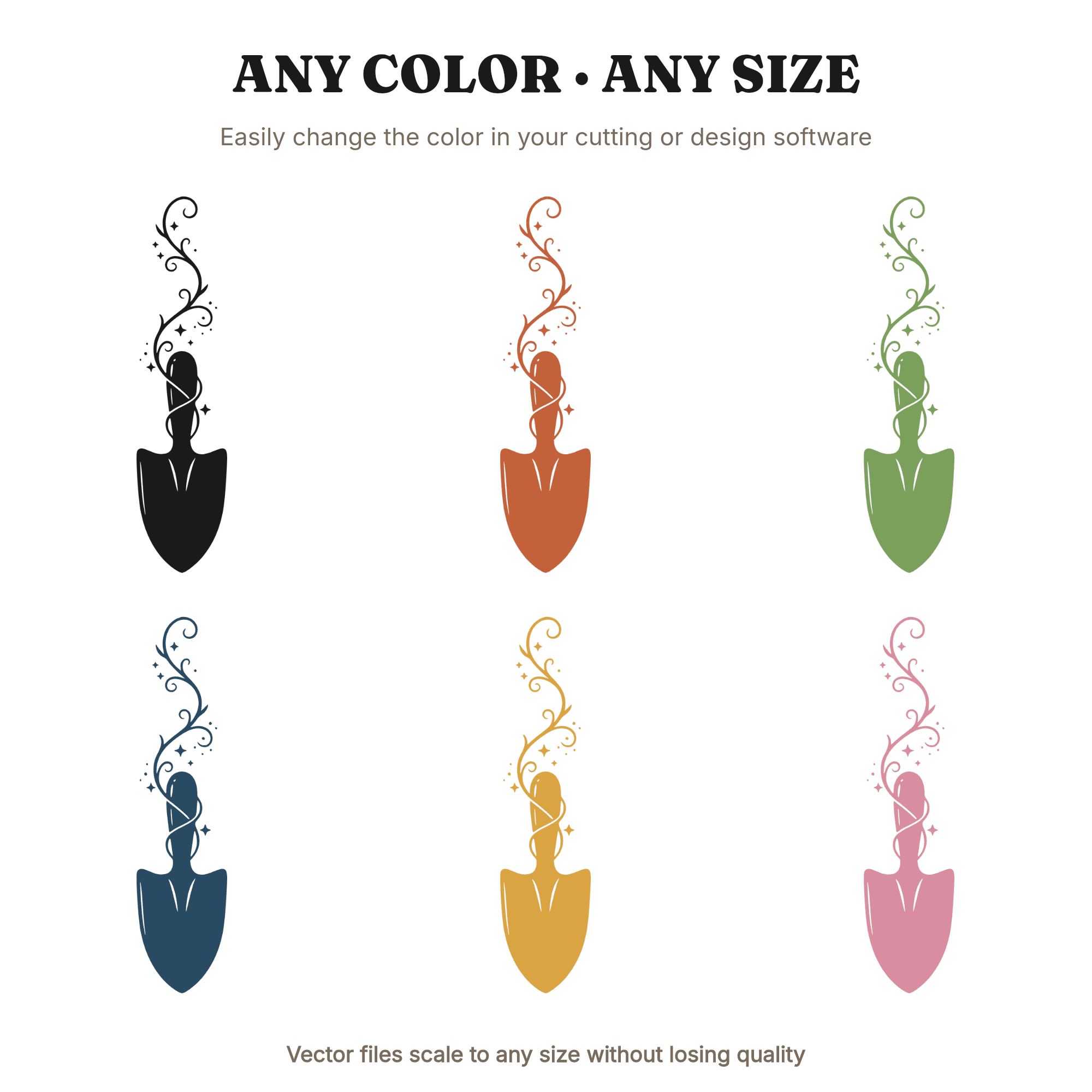 Celestial Garden Trowel SVG PNG, Mystical Vine Gardening Cut File, Mother's Day Craft Design — view 2