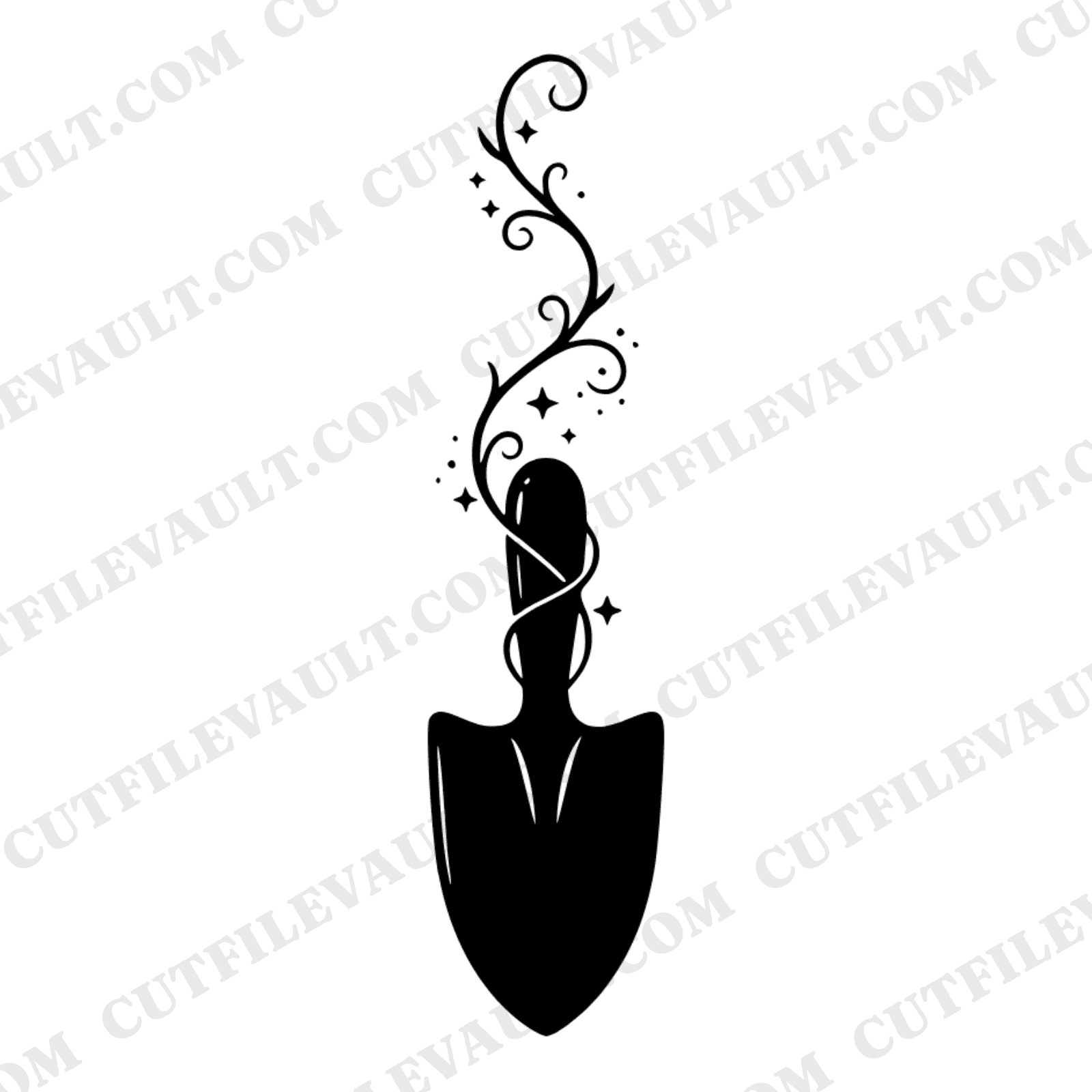 Celestial Garden Trowel SVG PNG, Mystical Vine Gardening Cut File, Mother's Day Craft Design — view 1