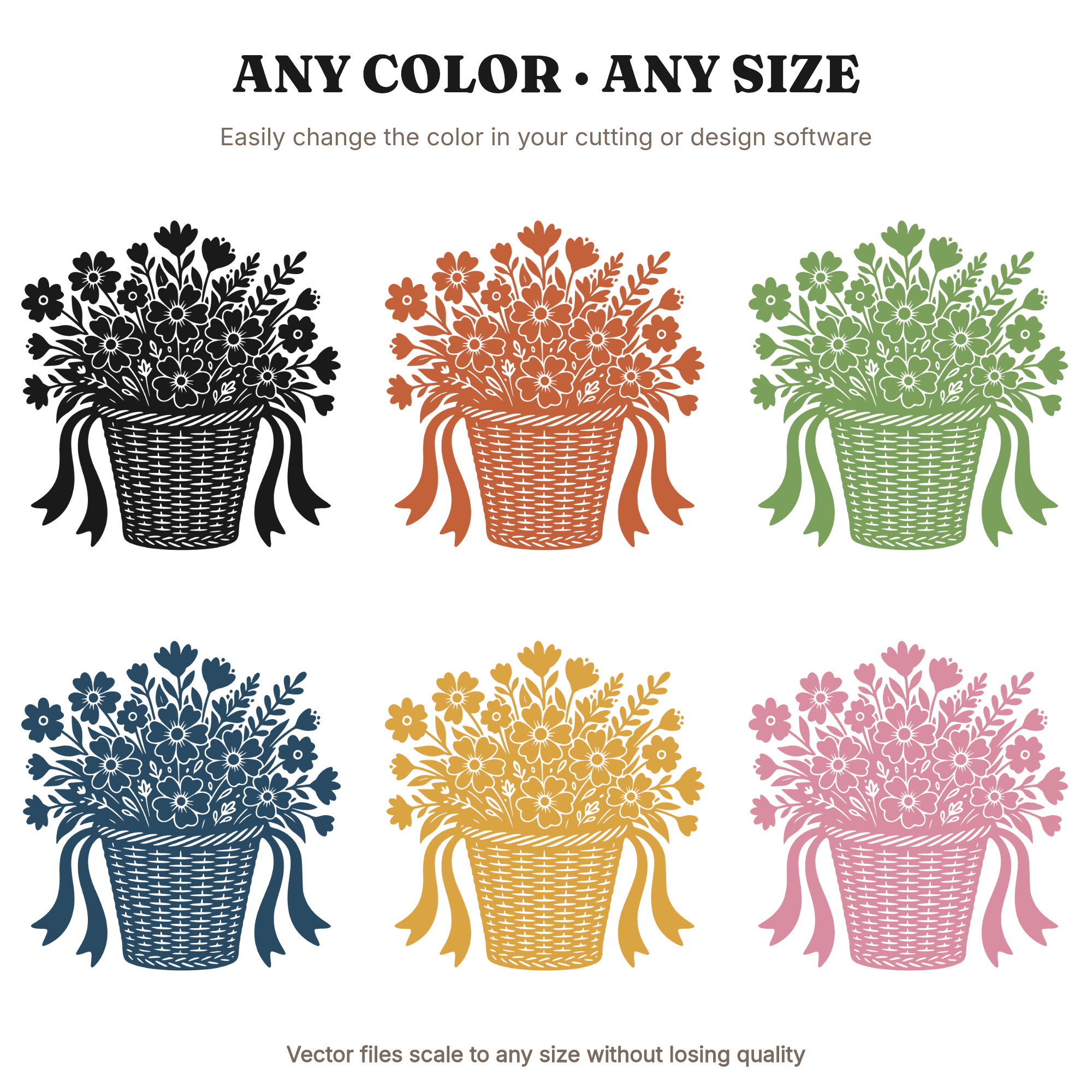 Vintage Bicycle Basket Wildflower Bouquet SVG PNG Retro 70s Cottagecore Cut File Bike Design — view 2