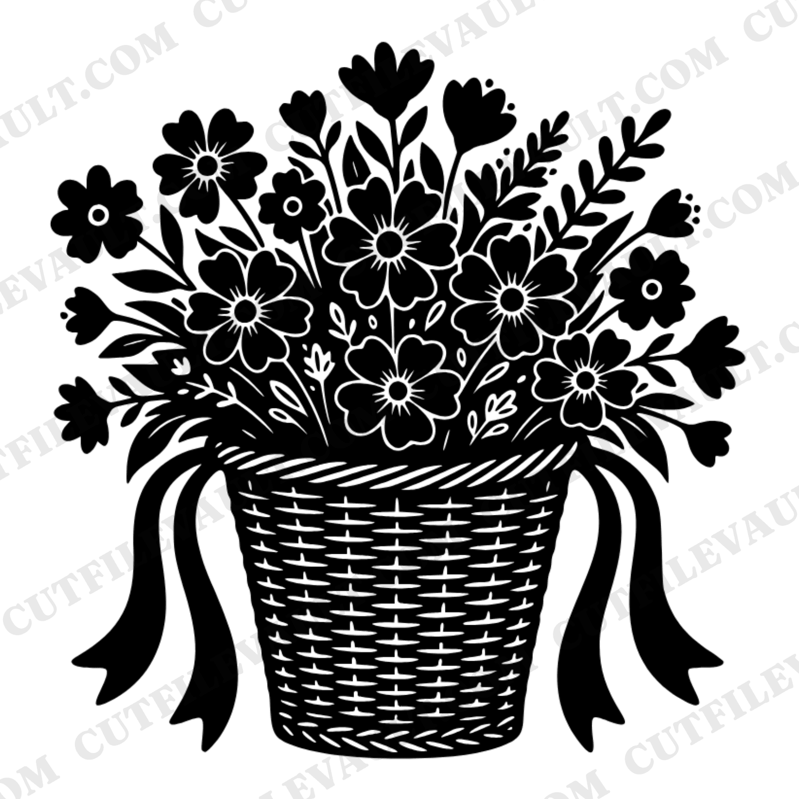 Vintage Bicycle Basket Wildflower Bouquet SVG PNG Retro 70s Cottagecore Cut File Bike Design — view 1
