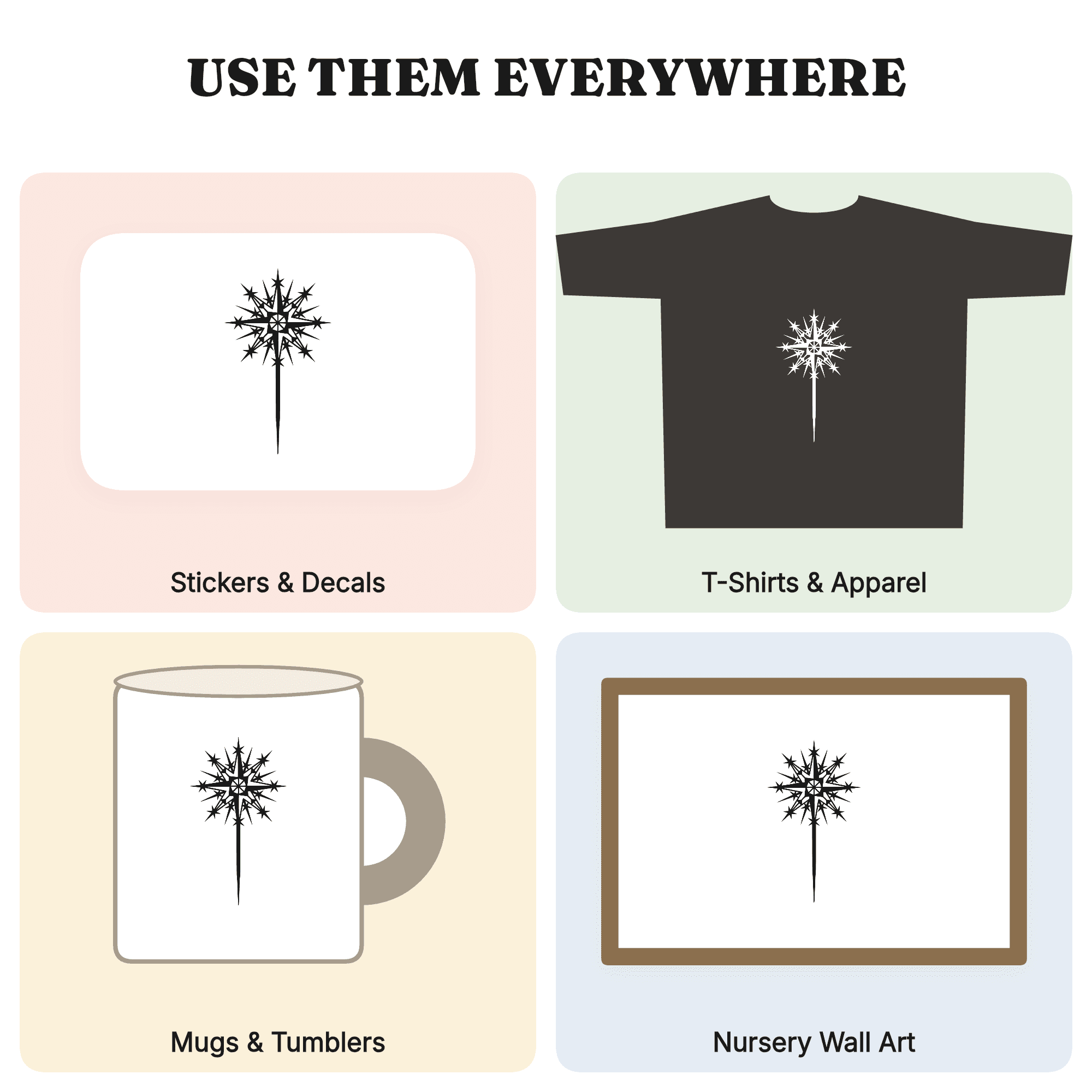 Nordic Starburst Sparkler SVG PNG, Independence Day Celestial Silhouette Cut File, 4th of July — view 3