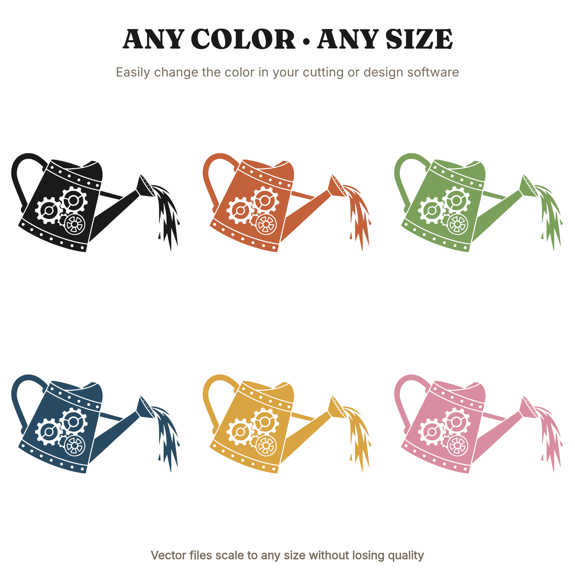 Steampunk Watering Can SVG PNG Earth Day Gardening Cut File Vintage Industrial Silhouette — view 2