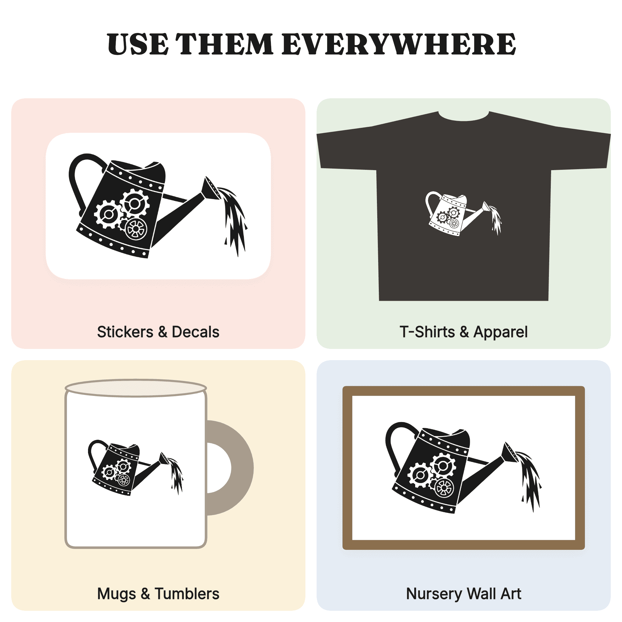 Steampunk Watering Can SVG PNG Earth Day Gardening Cut File Vintage Industrial Silhouette — view 3