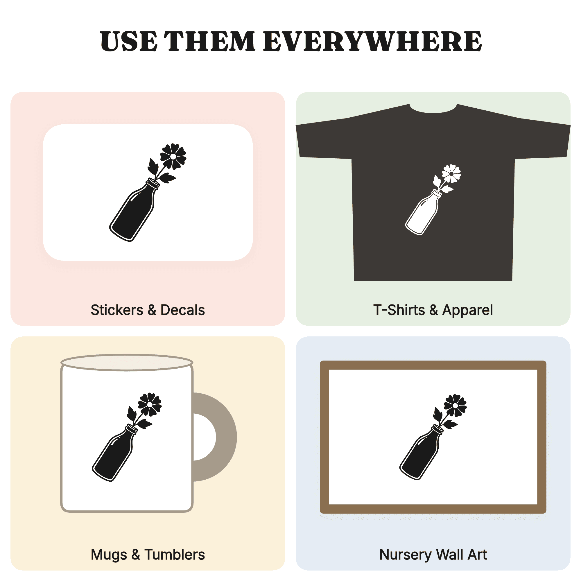 Earth Day Milk Bottle SVG PNG, Wildflower Silhouette Cut File, Vintage Eco Sustainability Design — view 3