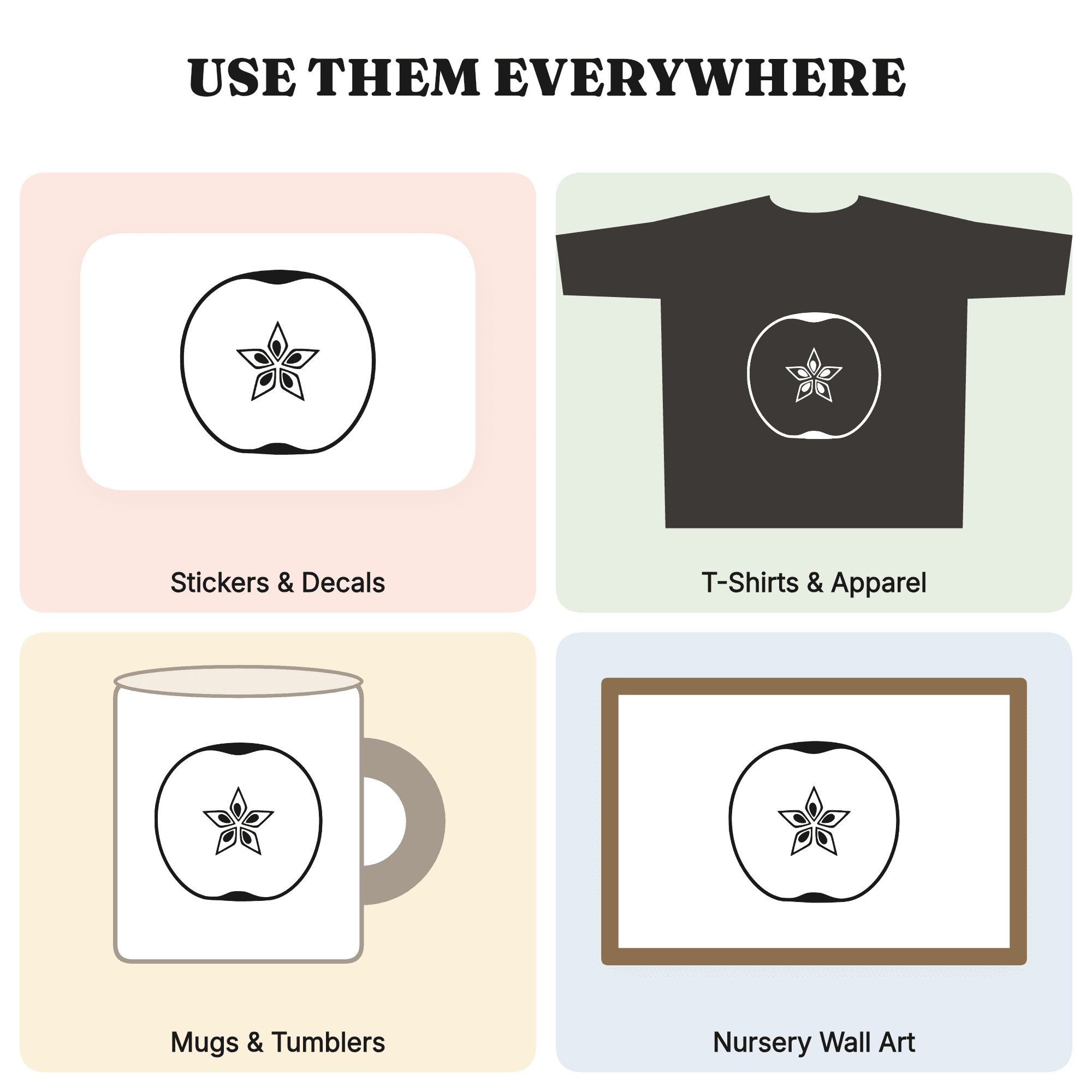 Apple Star Cross Section SVG PNG, Back to School Teacher Apple Cut File, Vintage Botanical Silhouette — view 3