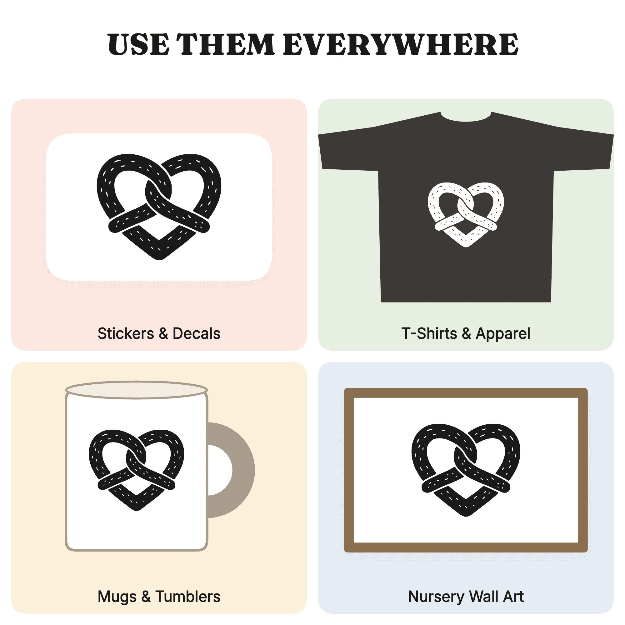 Pretzel Heart SVG PNG, National Pretzel Day Folk Art Silhouette, Cottagecore Cut File for Cricut — view 3