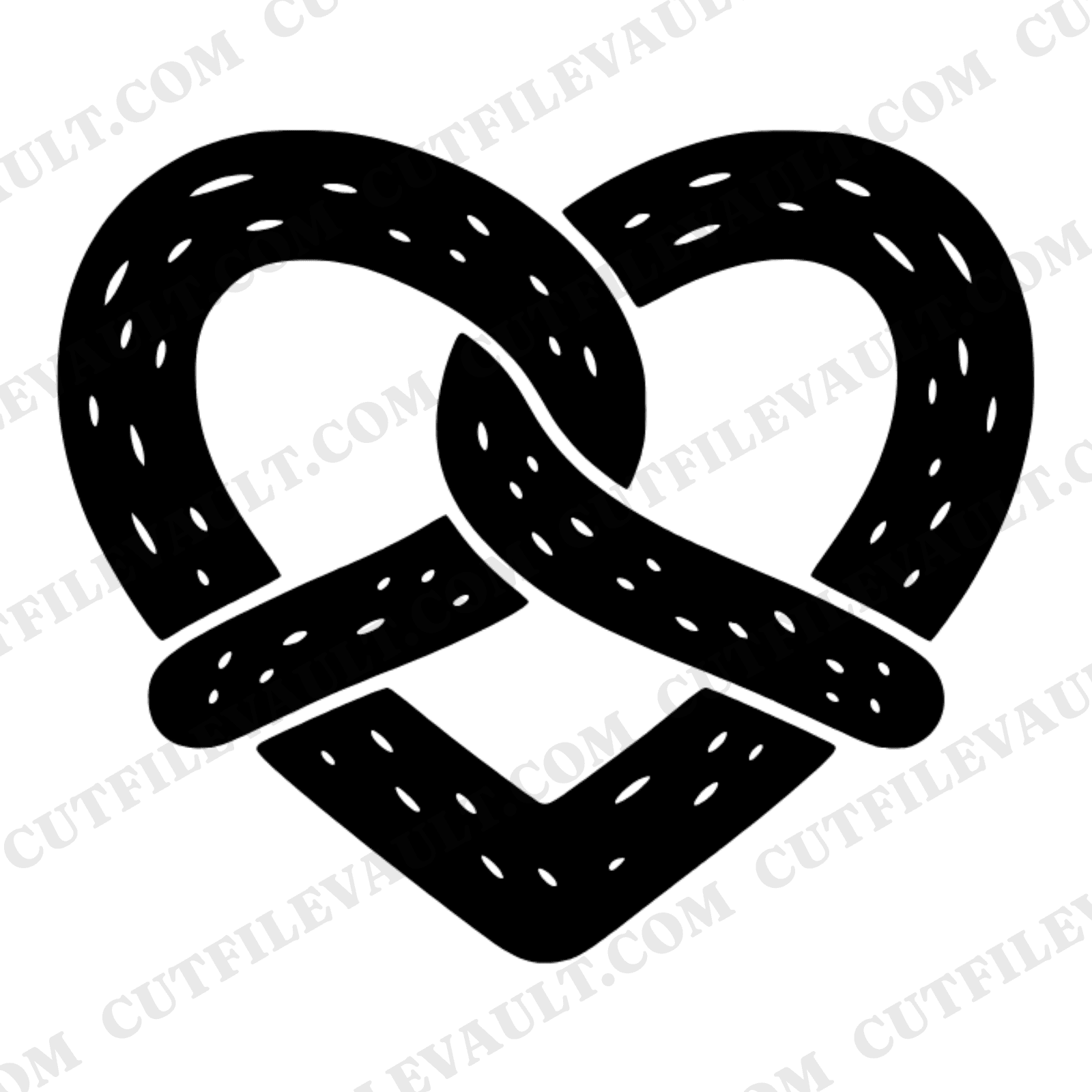 Pretzel Heart SVG PNG, National Pretzel Day Folk Art Silhouette, Cottagecore Cut File for Cricut — view 1