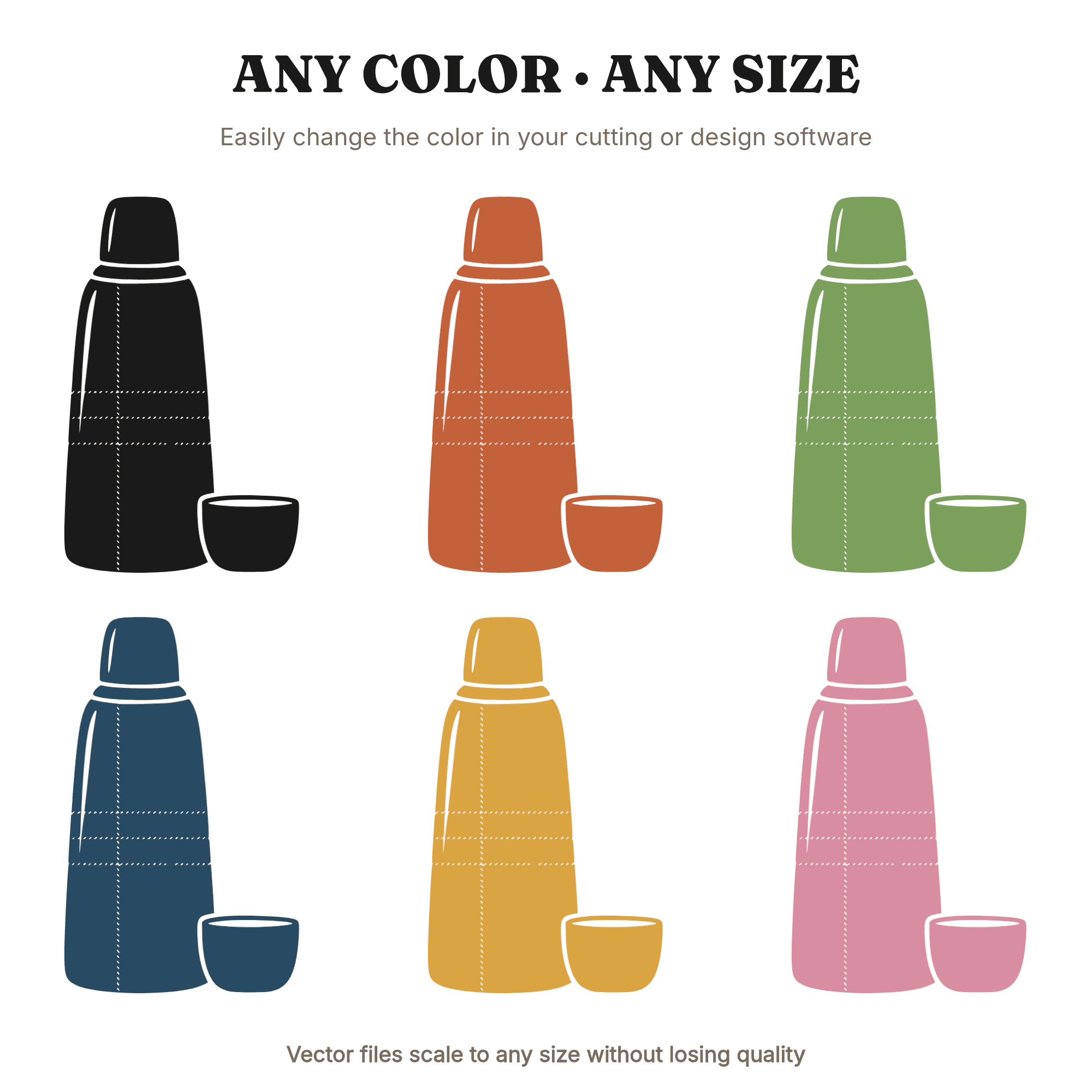 Vintage Thermos Labor Day SVG PNG Cut File, Retro 1950s Plaid Silhouette, Boho Organic Design — view 2