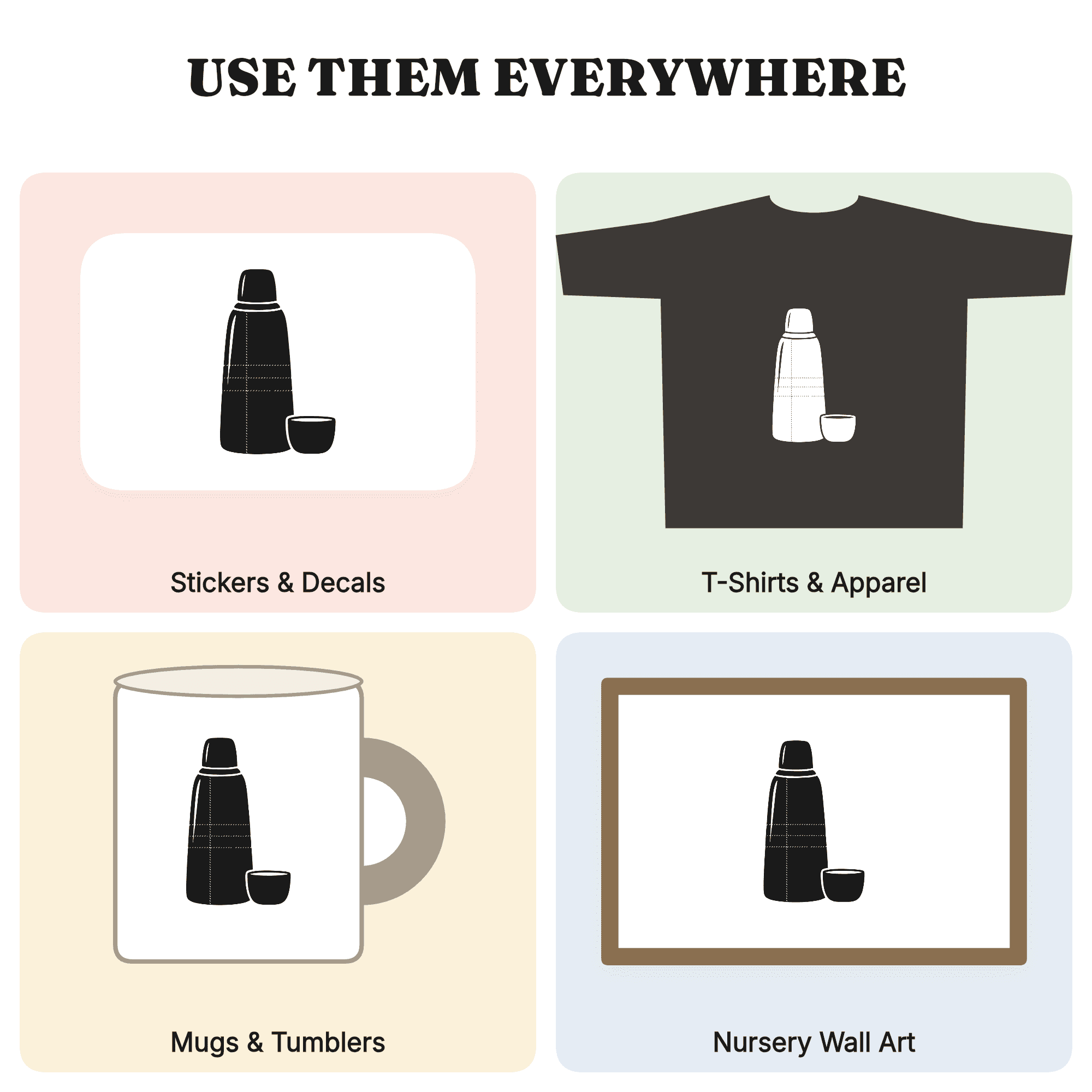 Vintage Thermos Labor Day SVG PNG Cut File, Retro 1950s Plaid Silhouette, Boho Organic Design — view 3