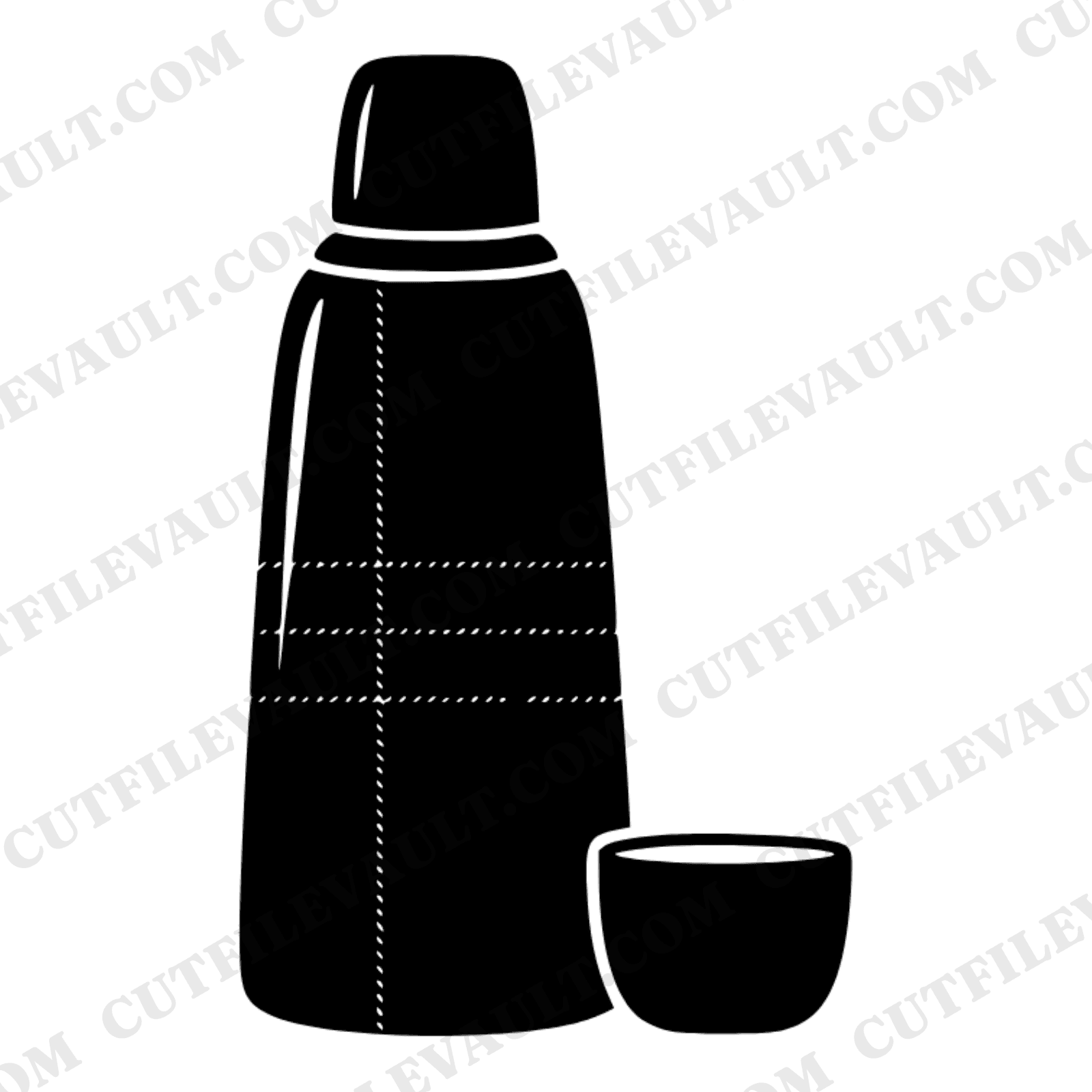 Vintage Thermos Labor Day SVG PNG Cut File, Retro 1950s Plaid Silhouette, Boho Organic Design — view 1
