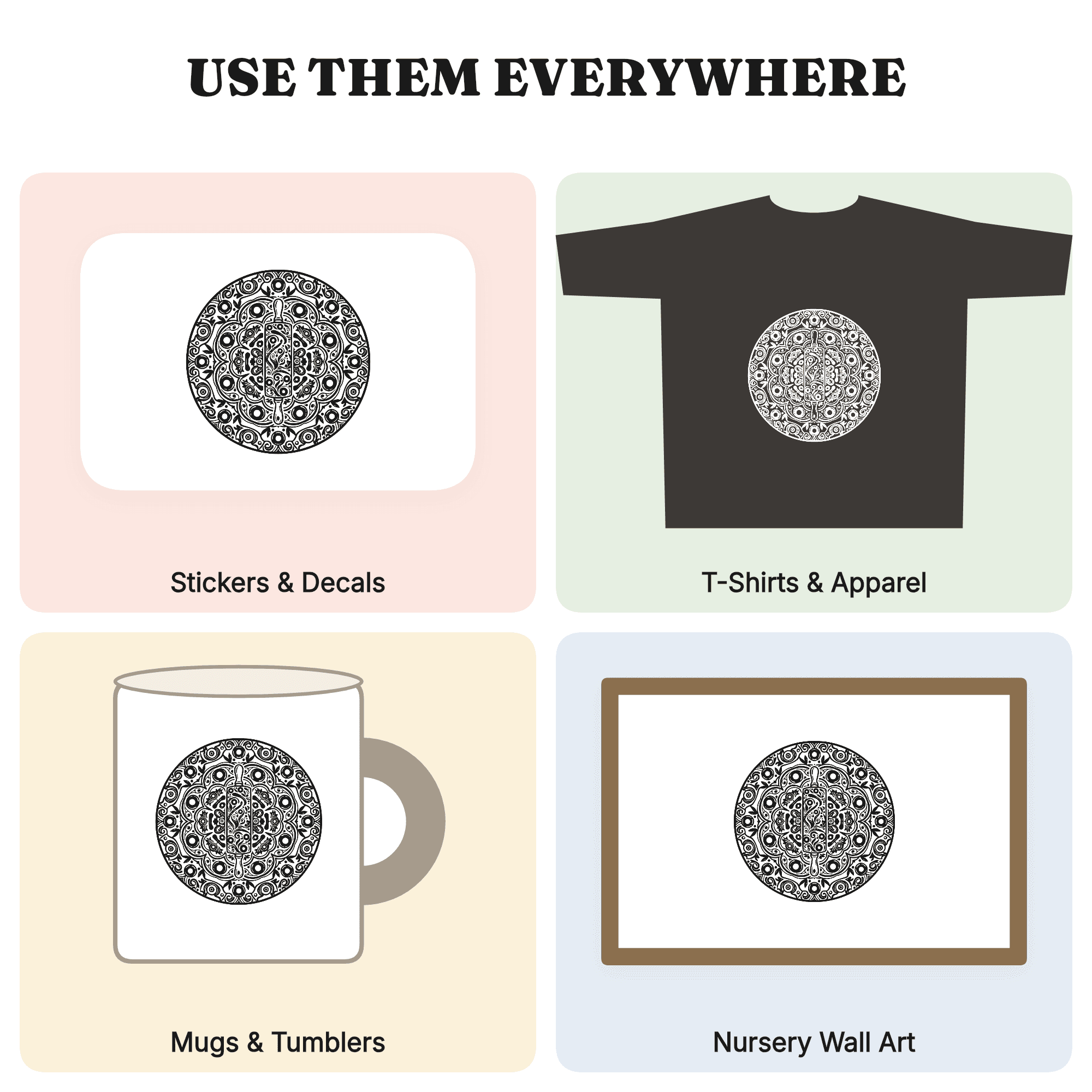 Mandala Rolling Pin SVG PNG, National Donut Day Baker Radial Symmetry Cut File, Vintage Botanical Pastry — view 3