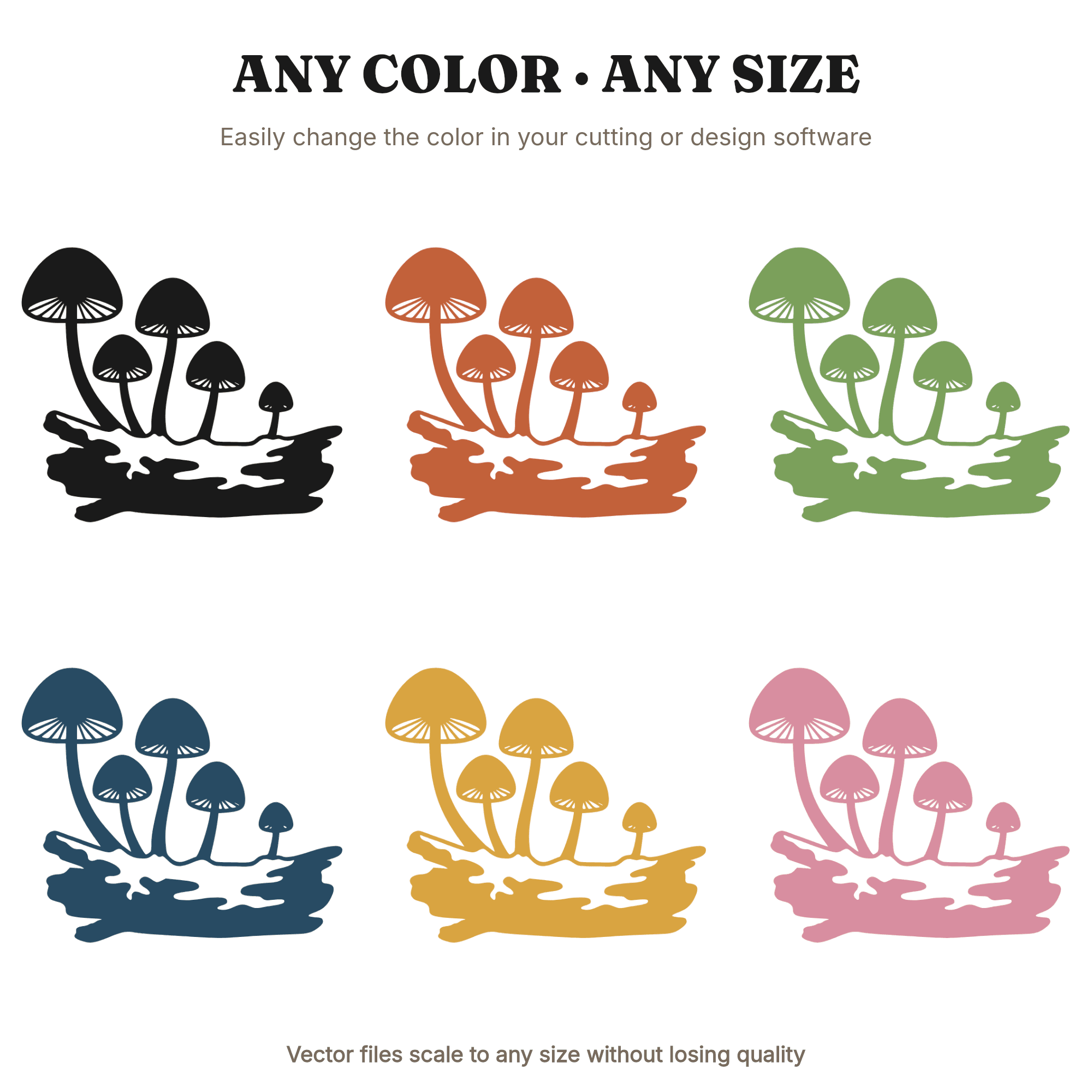 Woodland Mushroom Cluster SVG PNG, Cottagecore Mossy Log Silhouette, Mother's Day Nature Cut File — view 2