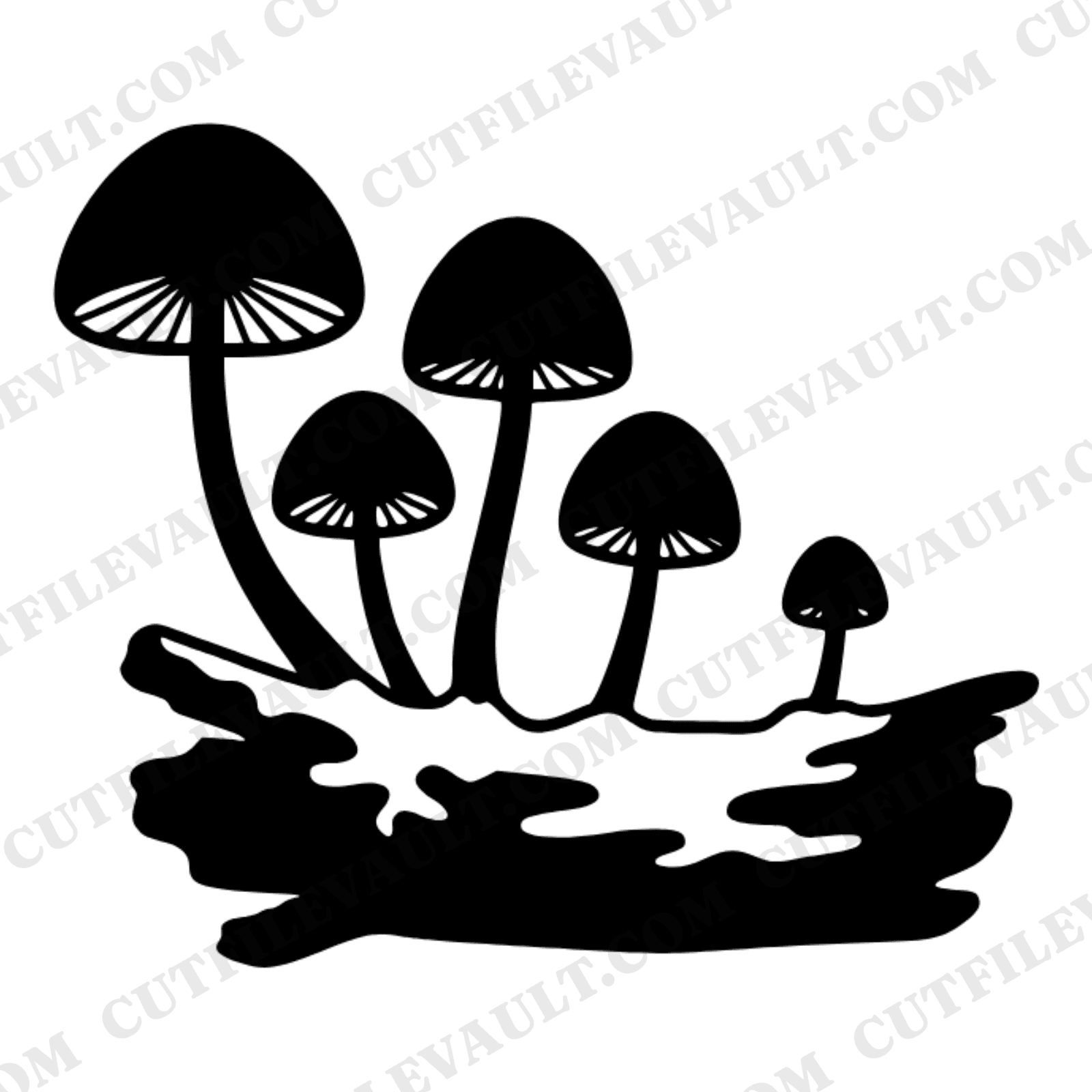 Woodland Mushroom Cluster SVG PNG, Cottagecore Mossy Log Silhouette, Mother's Day Nature Cut File — view 1