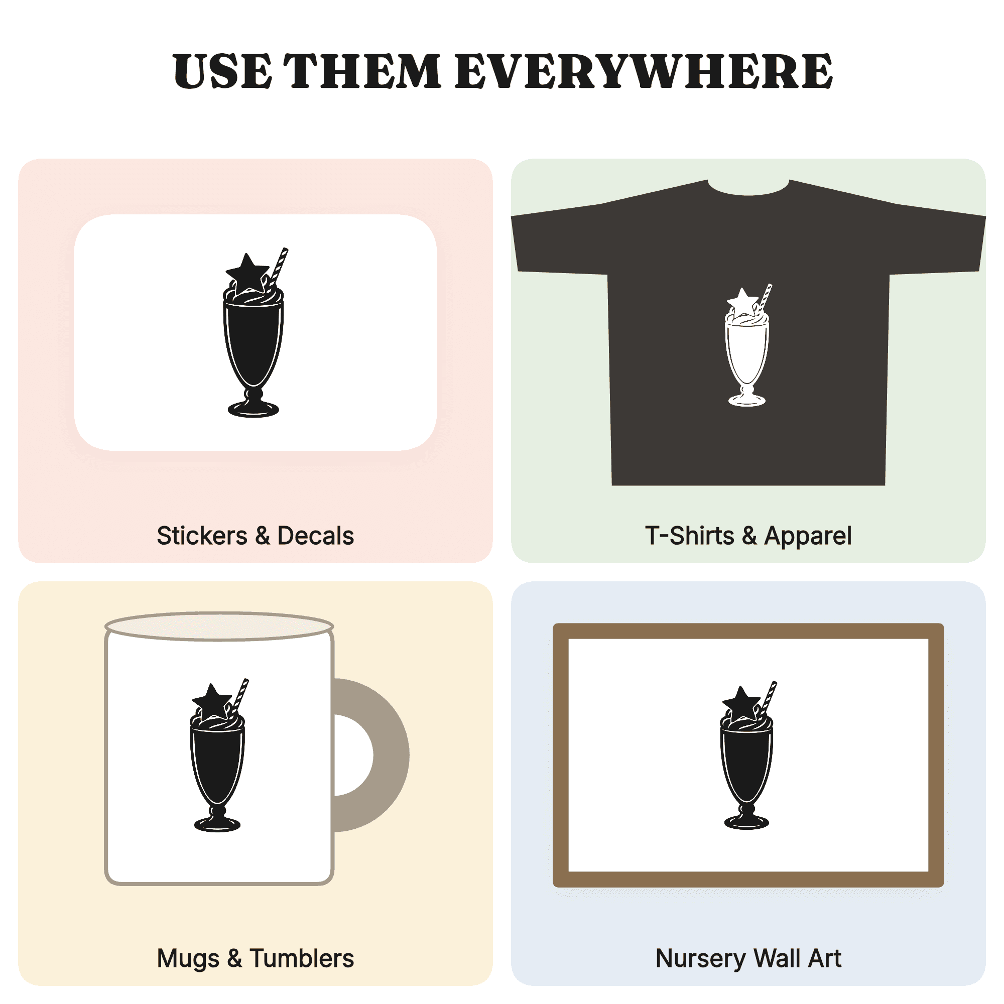 Vintage Diner Milkshake Glass SVG PNG, Star Whipped Cream, 4th of July Retro Soda Fountain Cut File — view 3