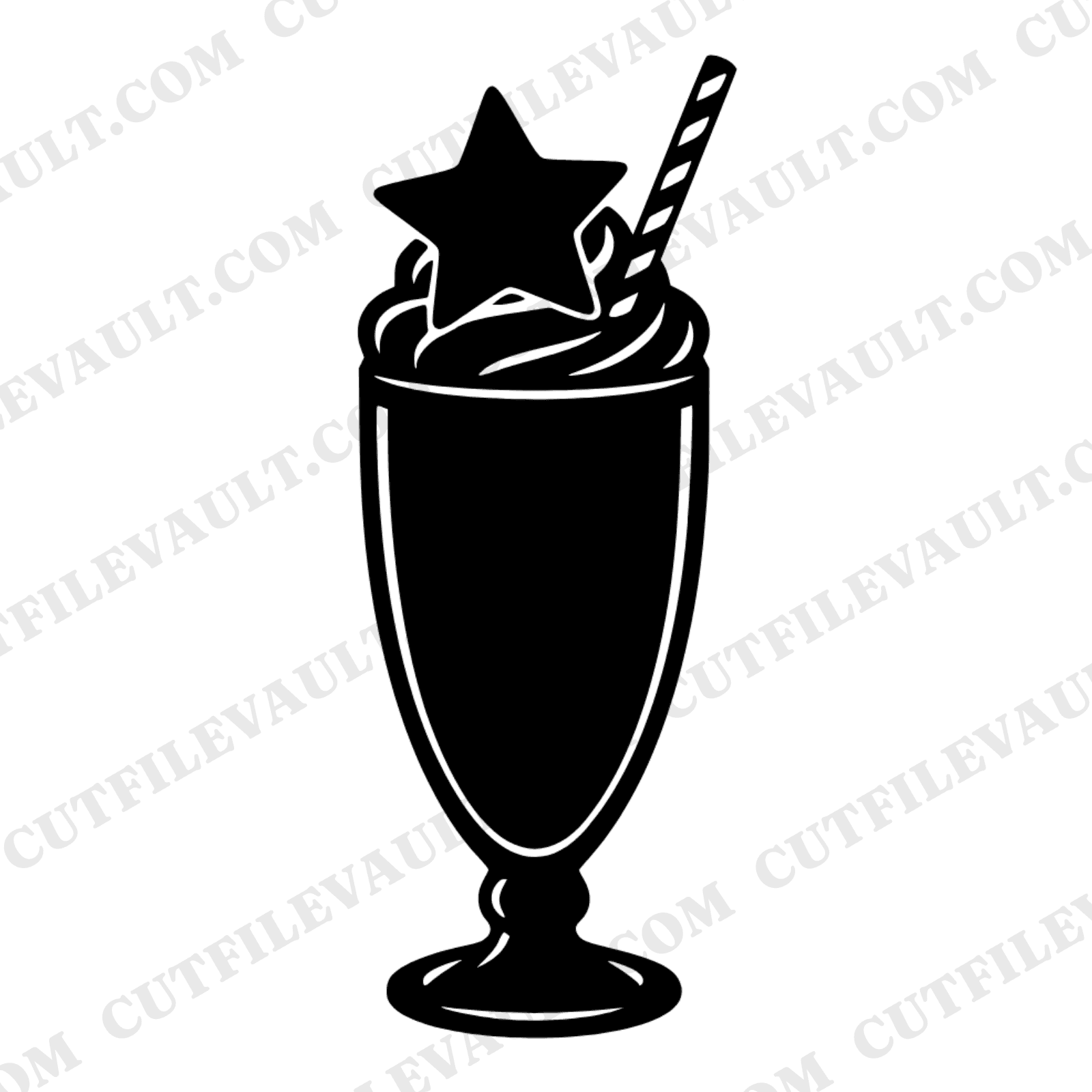 Vintage Diner Milkshake Glass SVG PNG, Star Whipped Cream, 4th of July Retro Soda Fountain Cut File — view 1