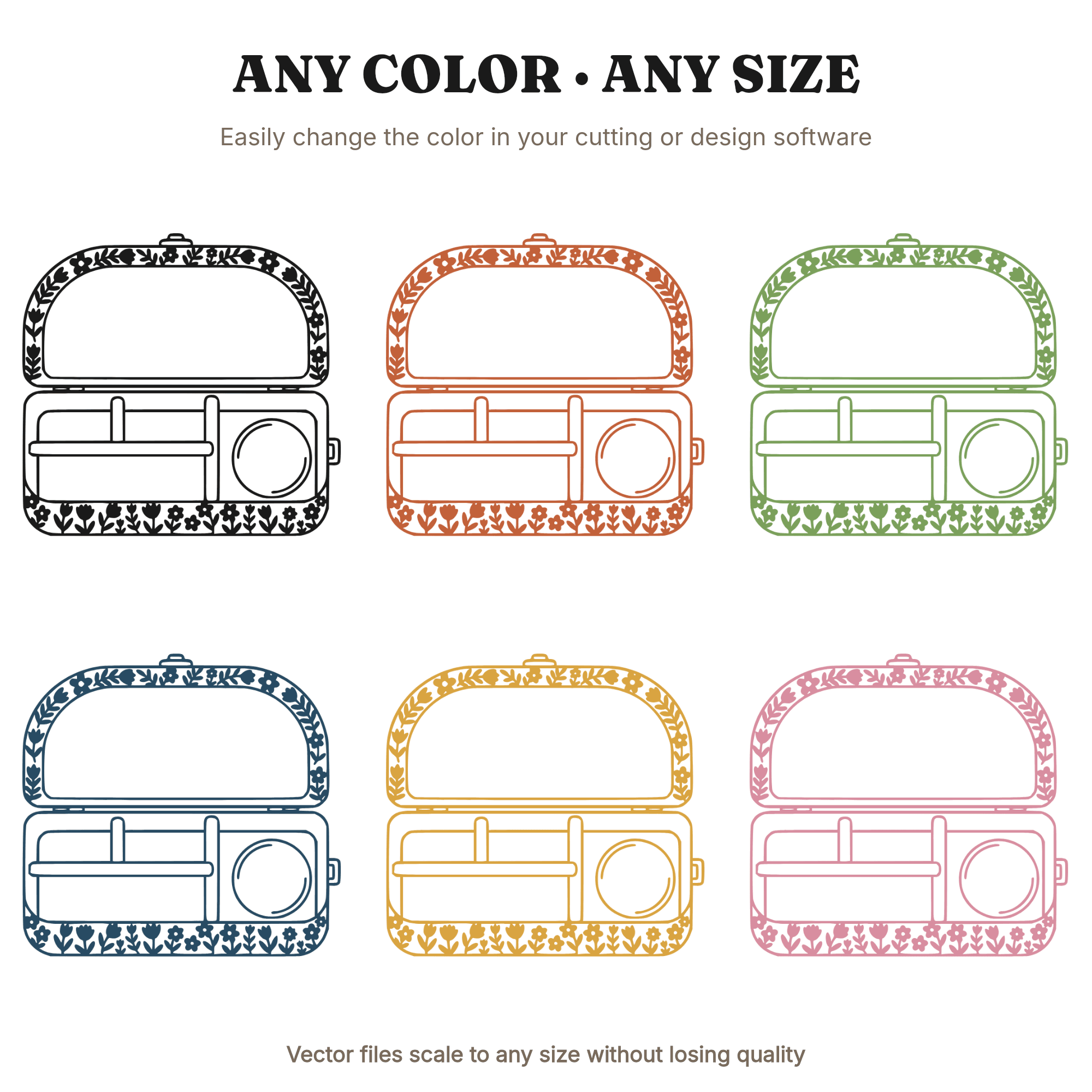 Vintage Lunchbox SVG PNG Open Clamshell View Cottagecore Floral Retro 1950s Metal Lunch Box Cut File — view 2