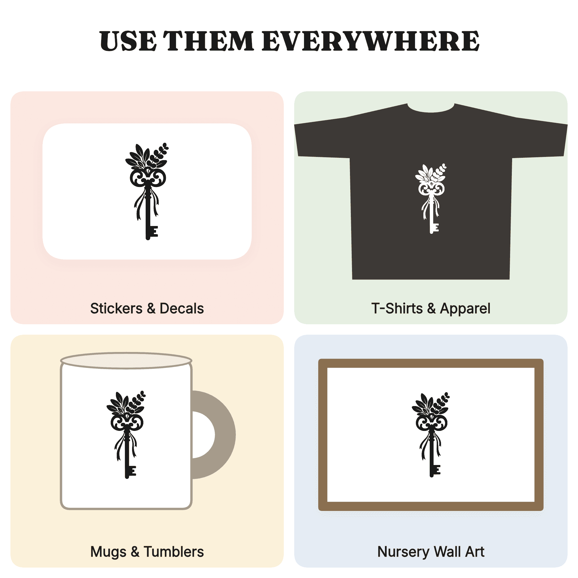 Antique Key Sage Eucalyptus Bundle SVG PNG Rustic Wedding Favor Bridal Shower Blessing Herb Decor — view 3