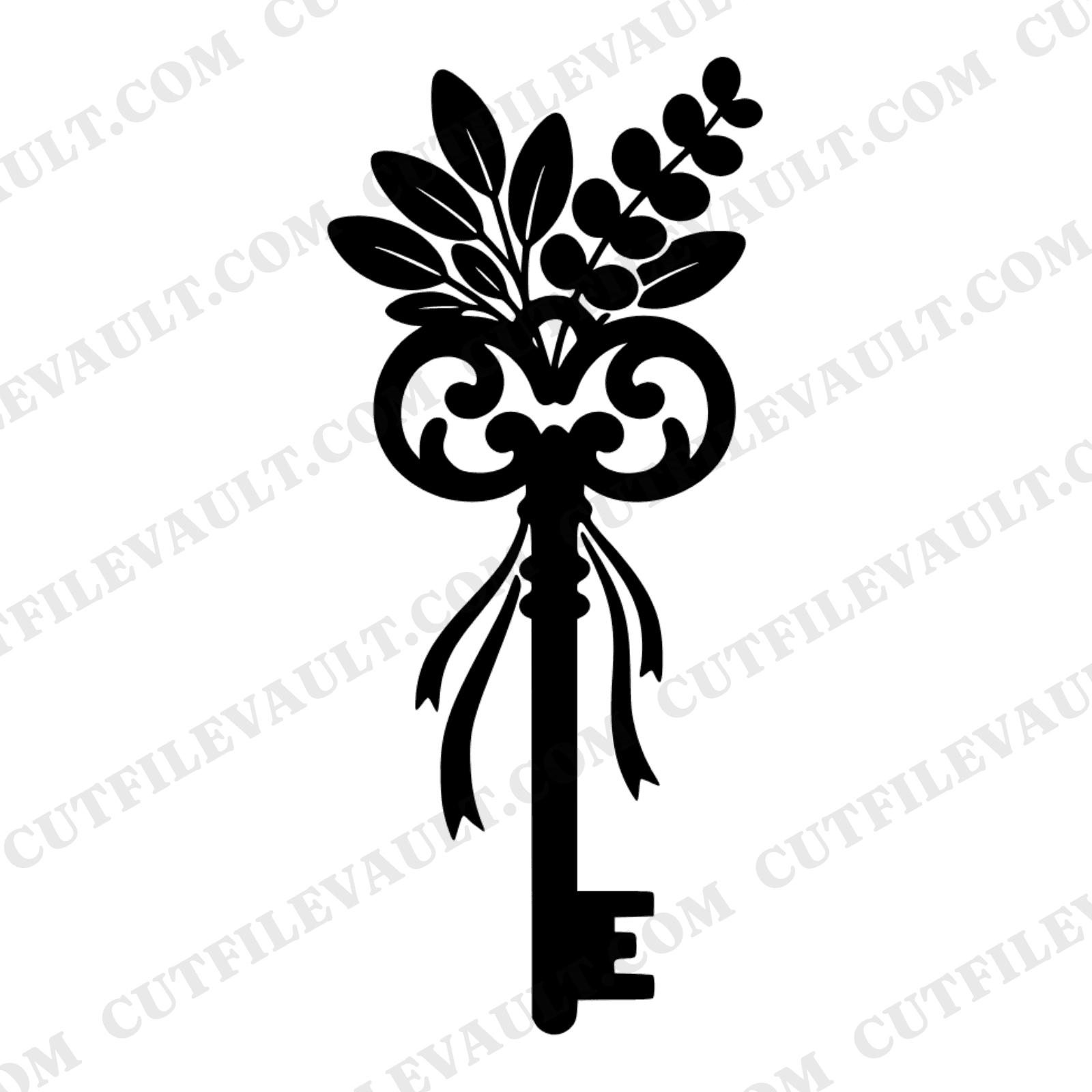 Antique Key Sage Eucalyptus Bundle SVG PNG Rustic Wedding Favor Bridal Shower Blessing Herb Decor — view 1