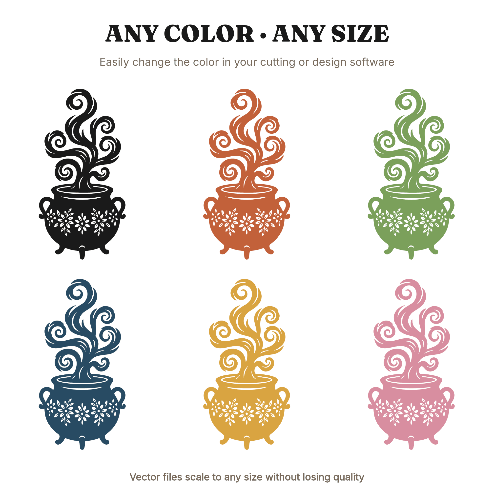 Mystical Cauldron SVG PNG, Whimsical Steam Swirls, Cottagecore Witchy Autumn Cut File Design — view 2