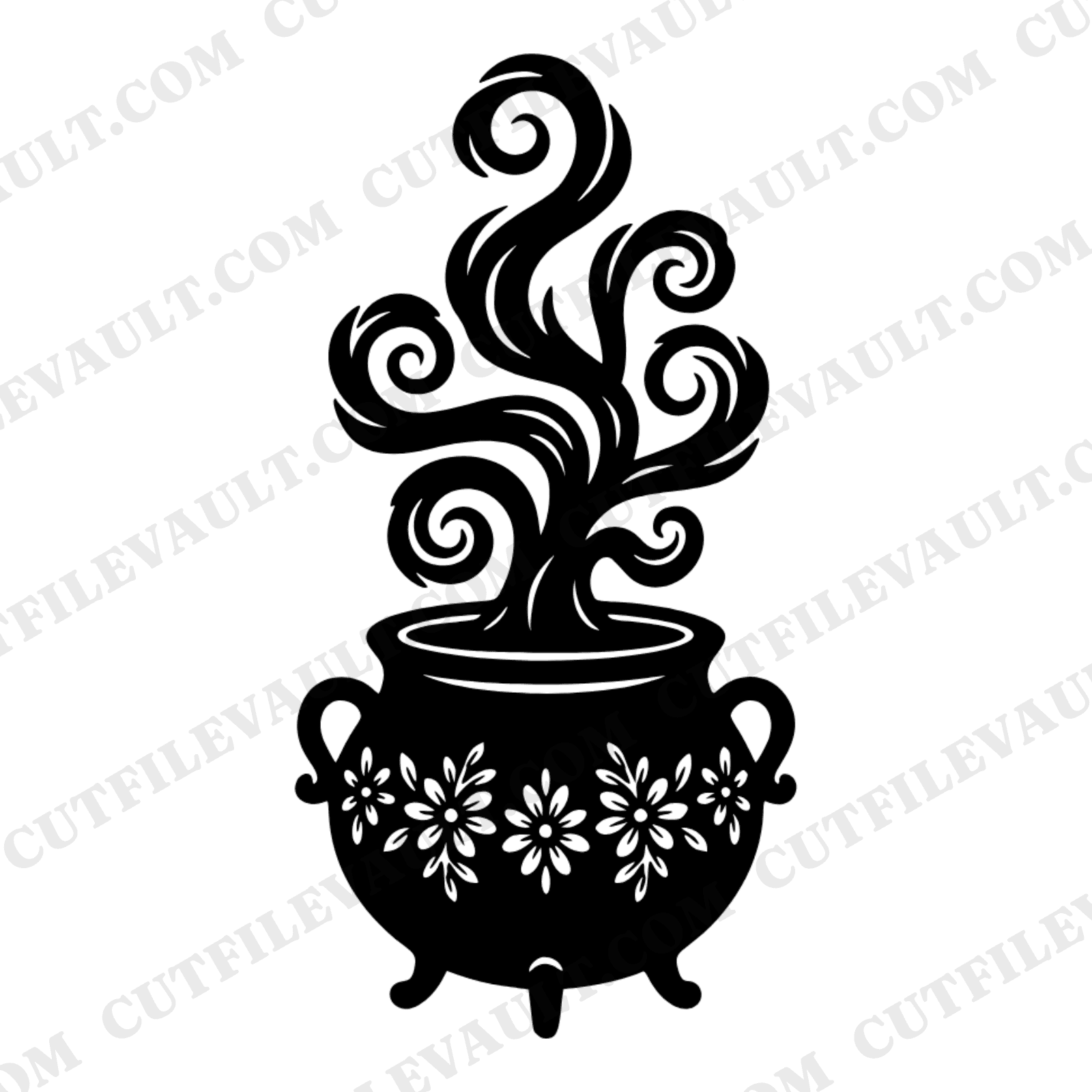 Mystical Cauldron SVG PNG, Whimsical Steam Swirls, Cottagecore Witchy Autumn Cut File Design — view 1
