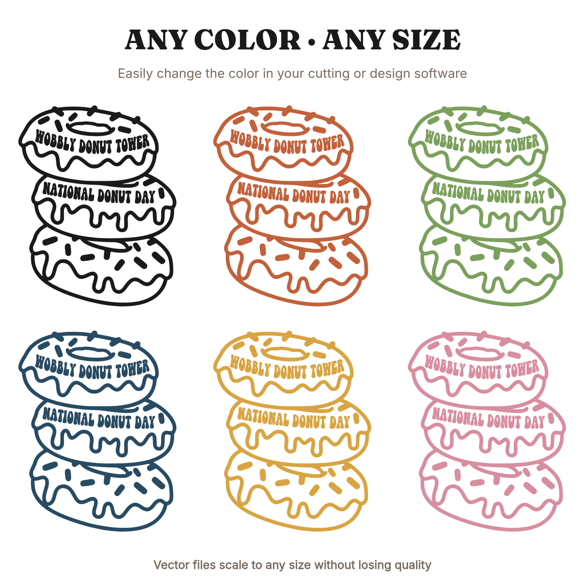 Wobbly Donut Tower SVG PNG National Donut Day Retro 70s Cut File for Cricut Silhouette Shirt Design — view 2