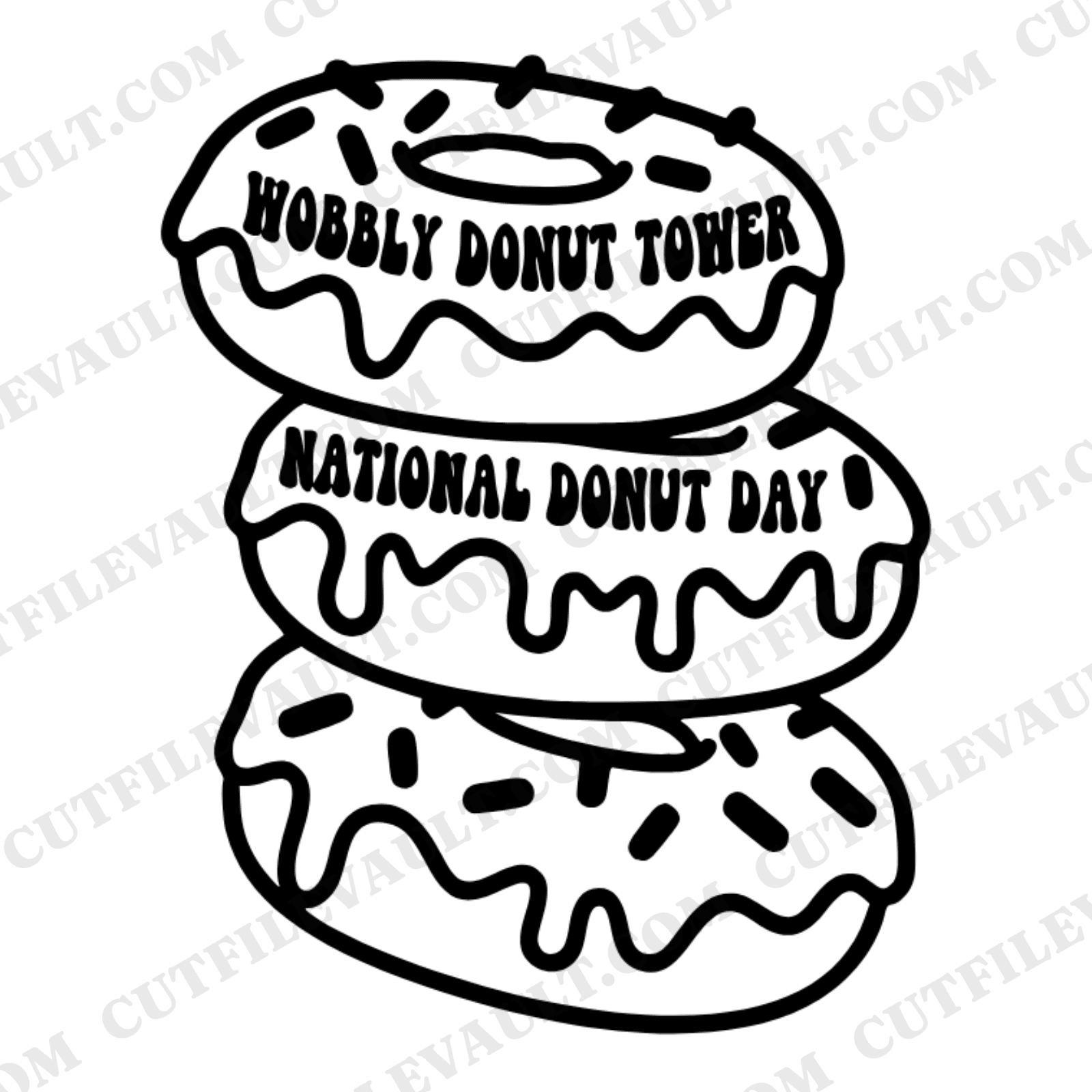 Wobbly Donut Tower SVG PNG National Donut Day Retro 70s Cut File for Cricut Silhouette Shirt Design — view 1
