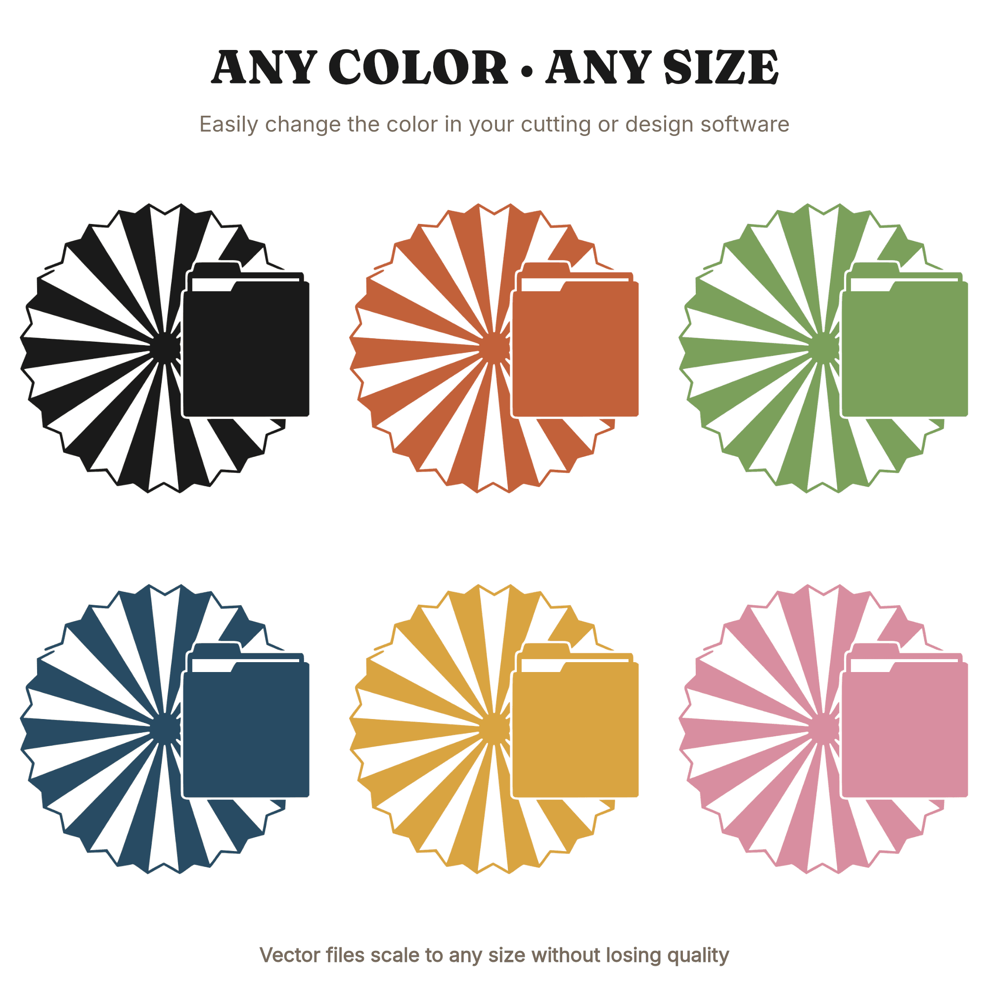 Retro Accordion File Folder SVG PNG, Sunburst Office Supplies Cut File, Mid Century School Organizer — view 2