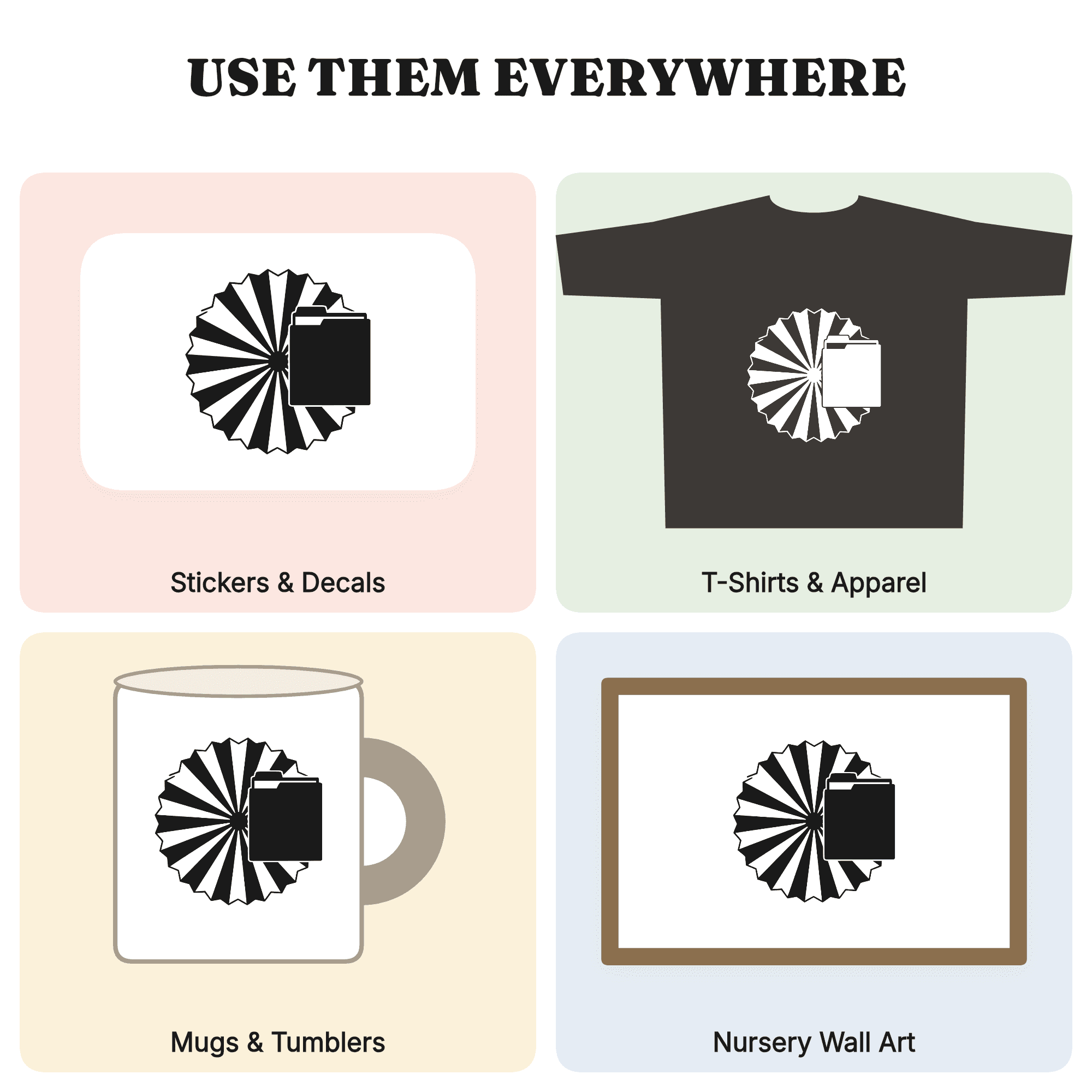 Retro Accordion File Folder SVG PNG, Sunburst Office Supplies Cut File, Mid Century School Organizer — view 3