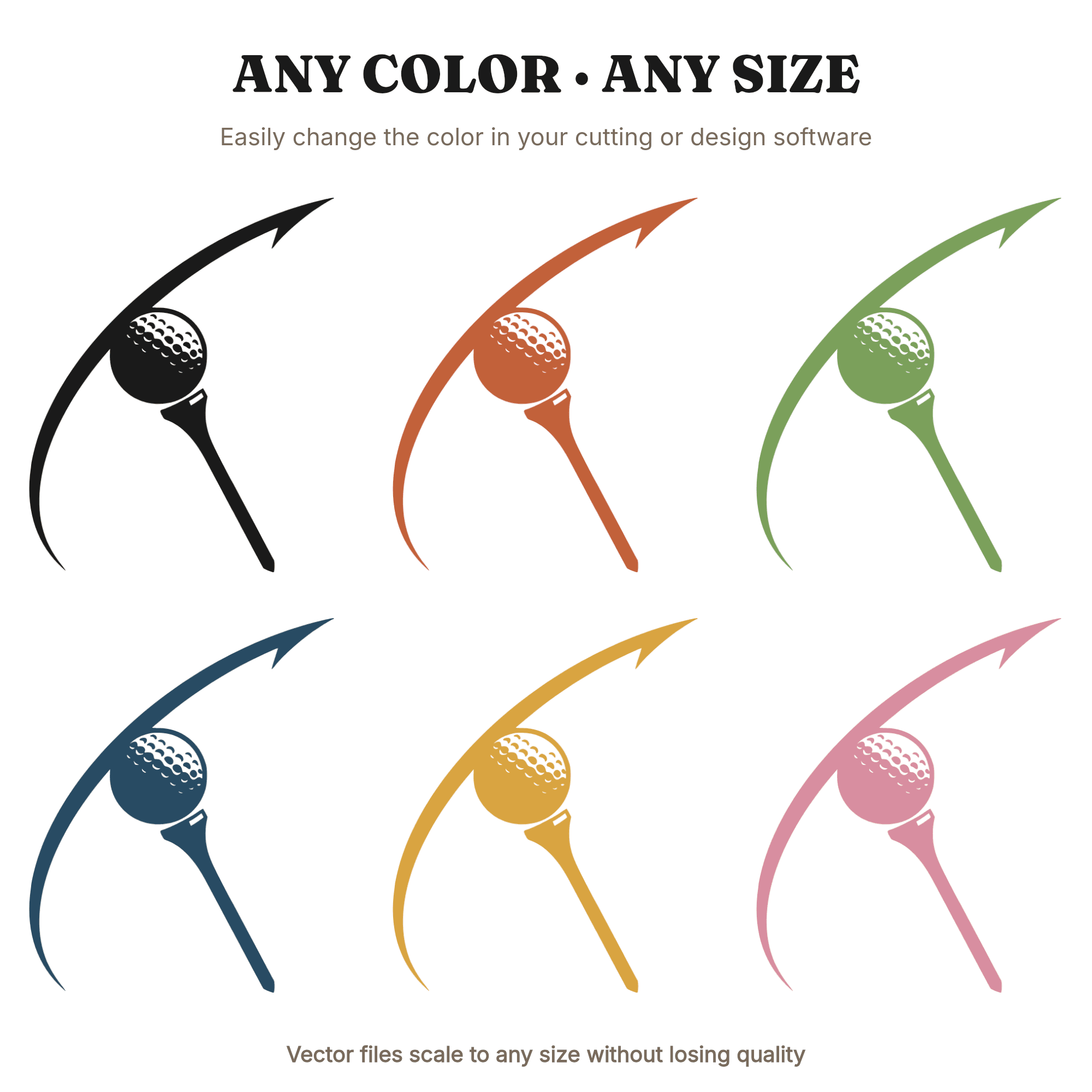 Father's Day Golf SVG PNG, Retro Golf Tee Ball Swoosh Cut File, Mid Century Modern Dad Golfer Design — view 2