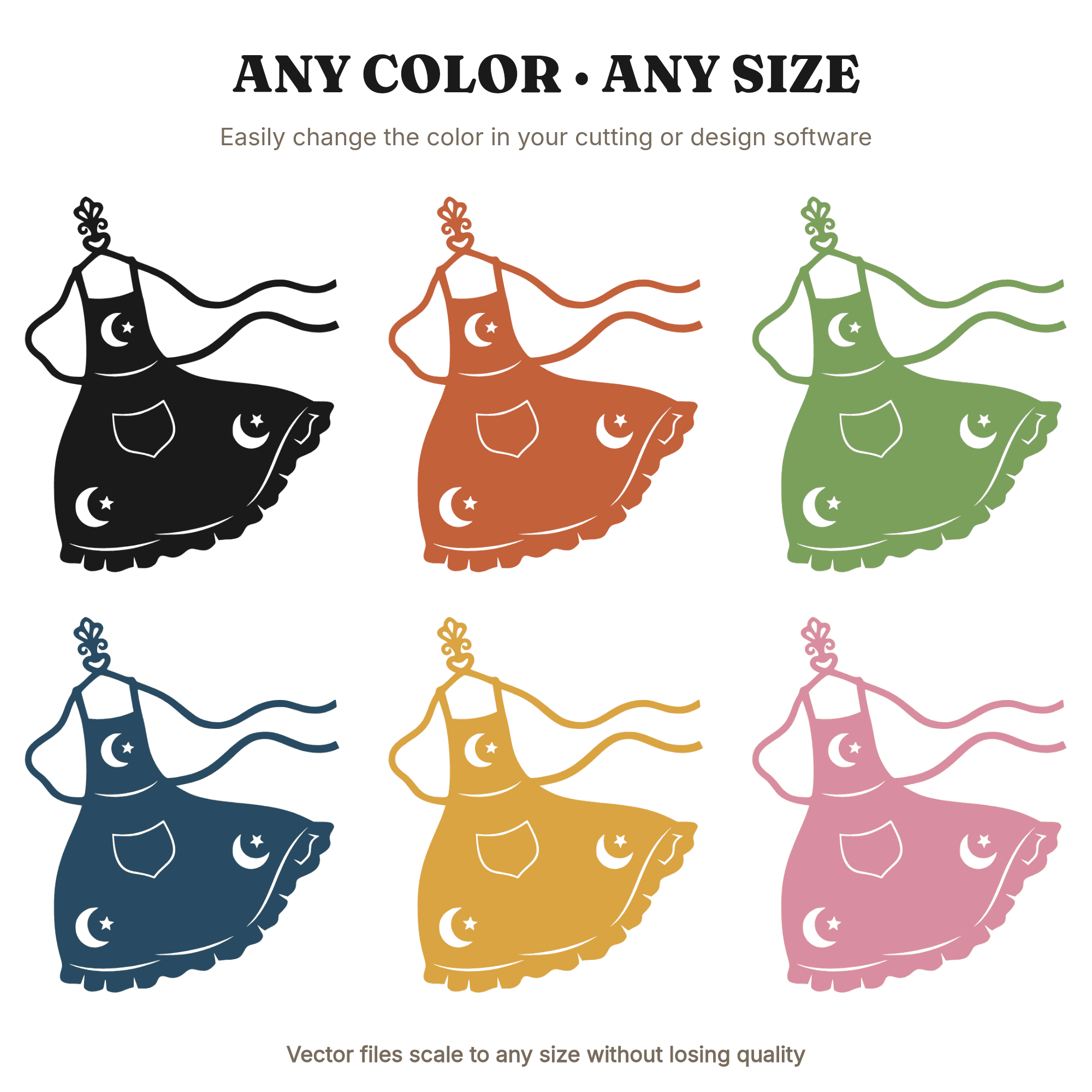 Celestial Farmhouse Apron SVG PNG, Vintage Clothesline Hook Cut File, Mystical Moon Stars Design — view 2