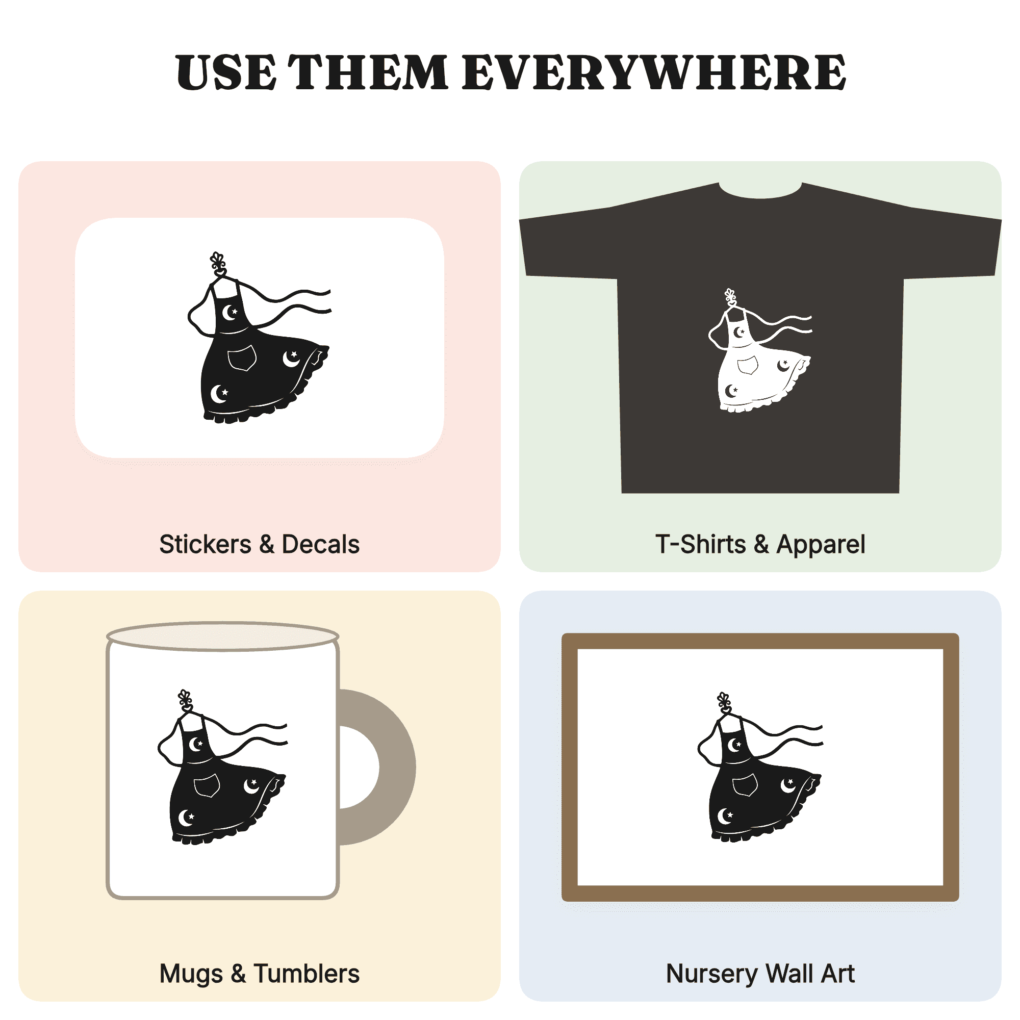 Celestial Farmhouse Apron SVG PNG, Vintage Clothesline Hook Cut File, Mystical Moon Stars Design — view 3