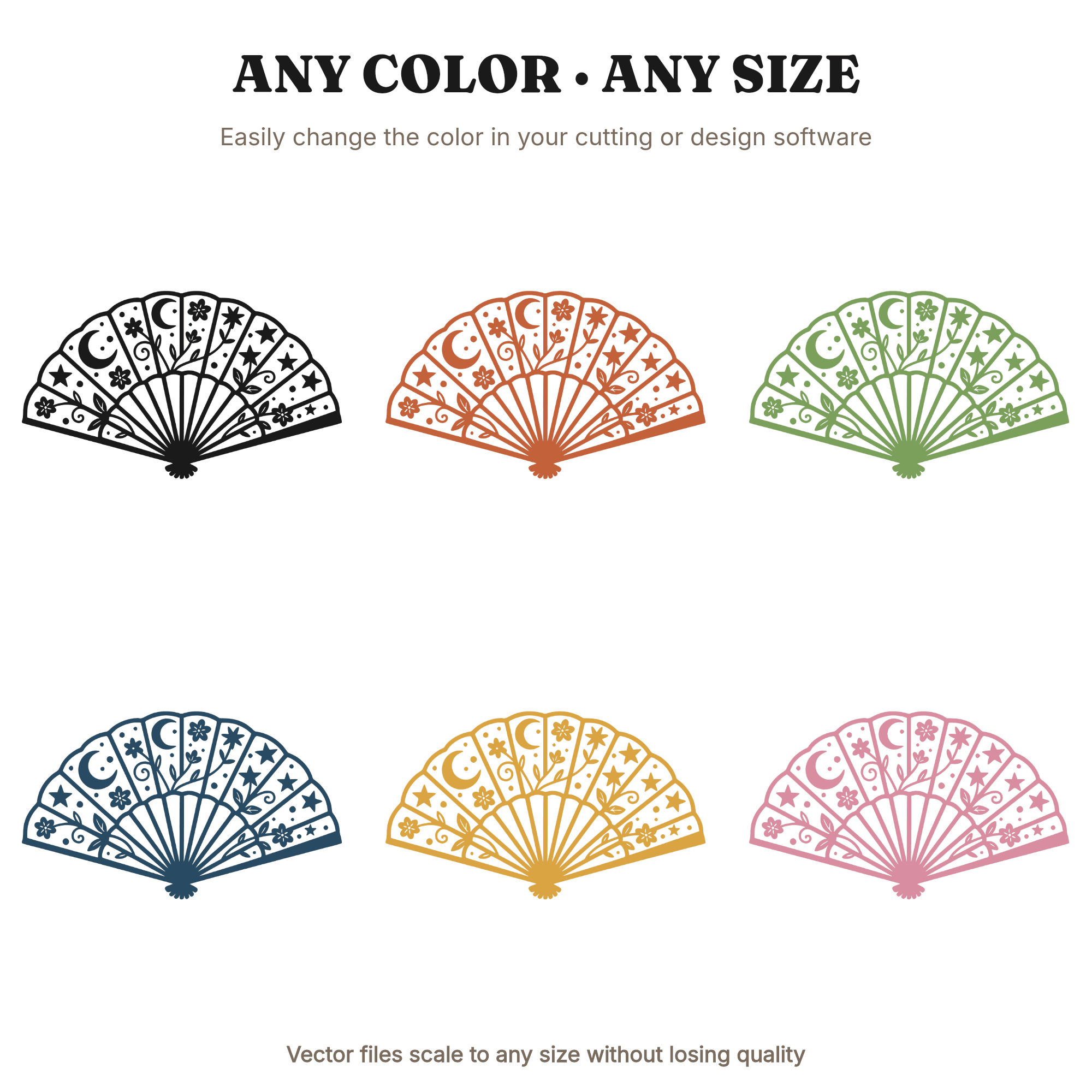 Celestial Floral Fan SVG PNG Wedding Silhouette Cut File Vintage Mystical Bohemian Decor — view 2