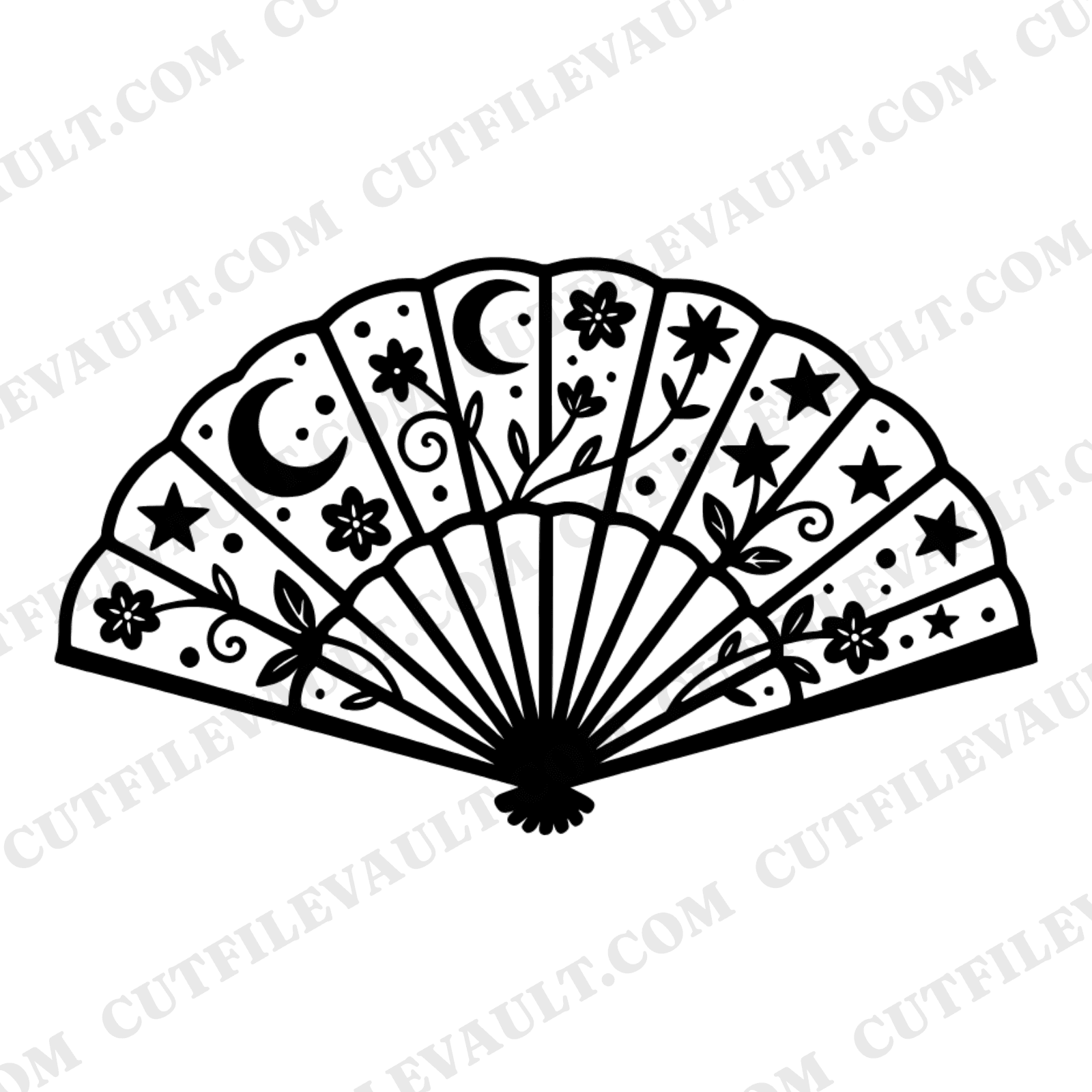 Celestial Floral Fan SVG PNG Wedding Silhouette Cut File Vintage Mystical Bohemian Decor — view 1