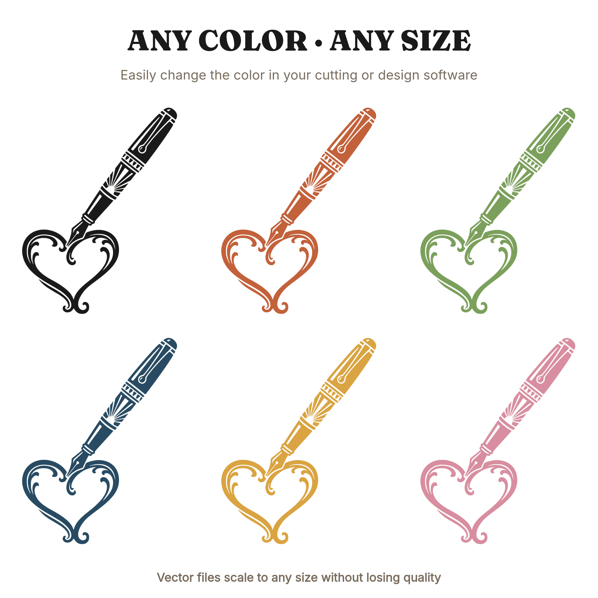 Art Deco Fountain Pen SVG PNG Heart Flourish Wedding Invitation Cut File Vintage Calligraphy — view 2