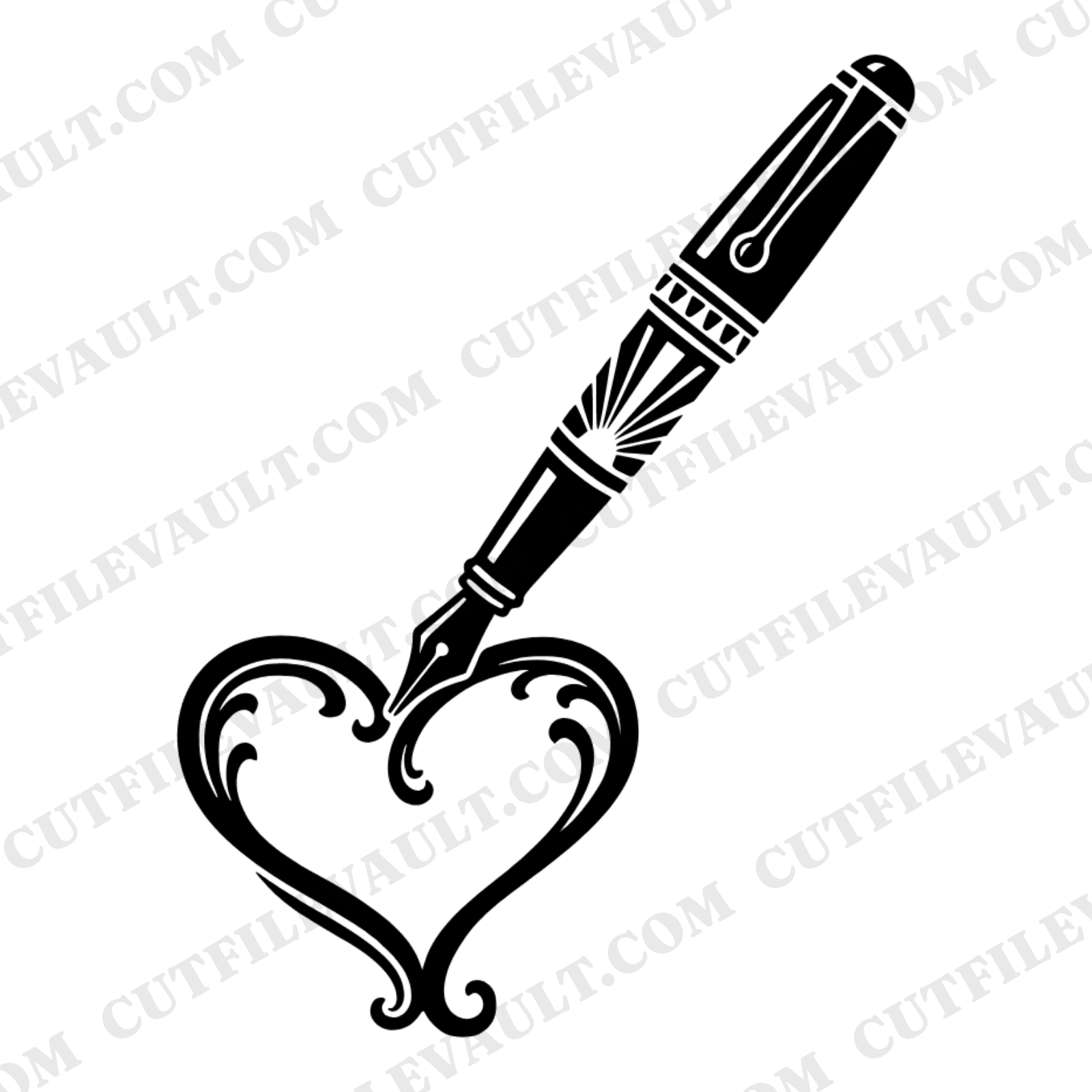 Art Deco Fountain Pen SVG PNG Heart Flourish Wedding Invitation Cut File Vintage Calligraphy — view 1
