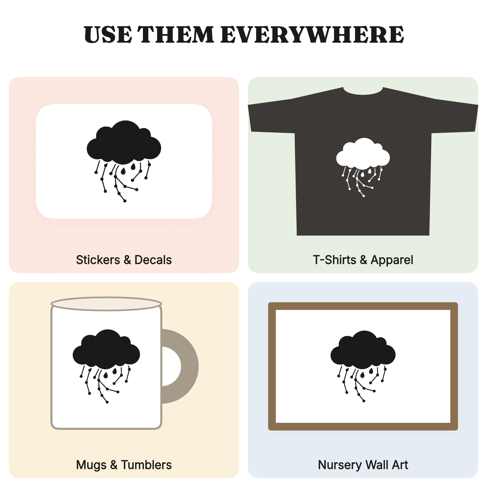 Celestial Rain Cloud SVG PNG, Constellation Raindrop Trails Cut File, Earth Day Design, Stars SVG — view 3