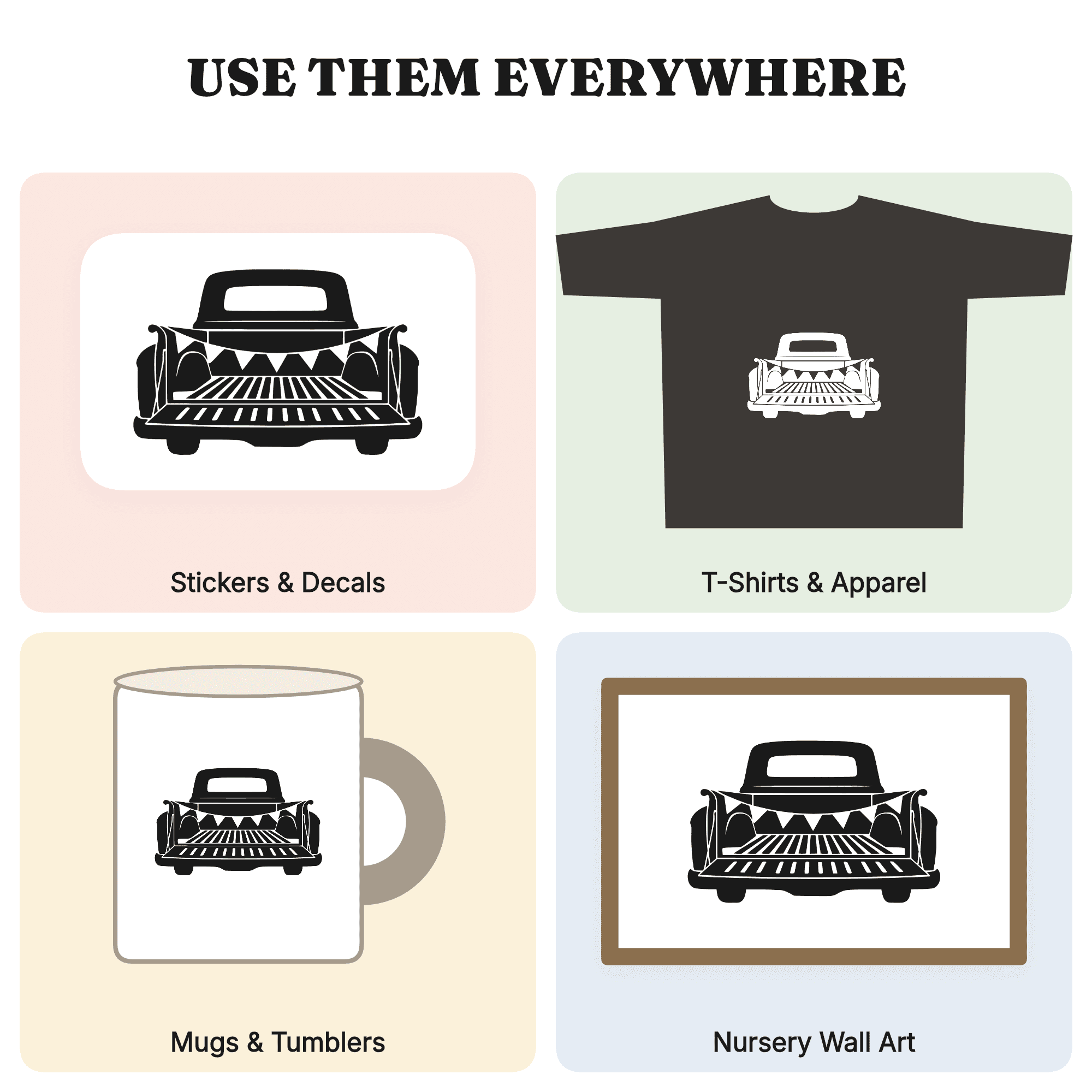 Vintage Pickup Truck Tailgate SVG PNG, Patriotic Bunting Memorial Day Cut File, Americana Farmhouse — view 3