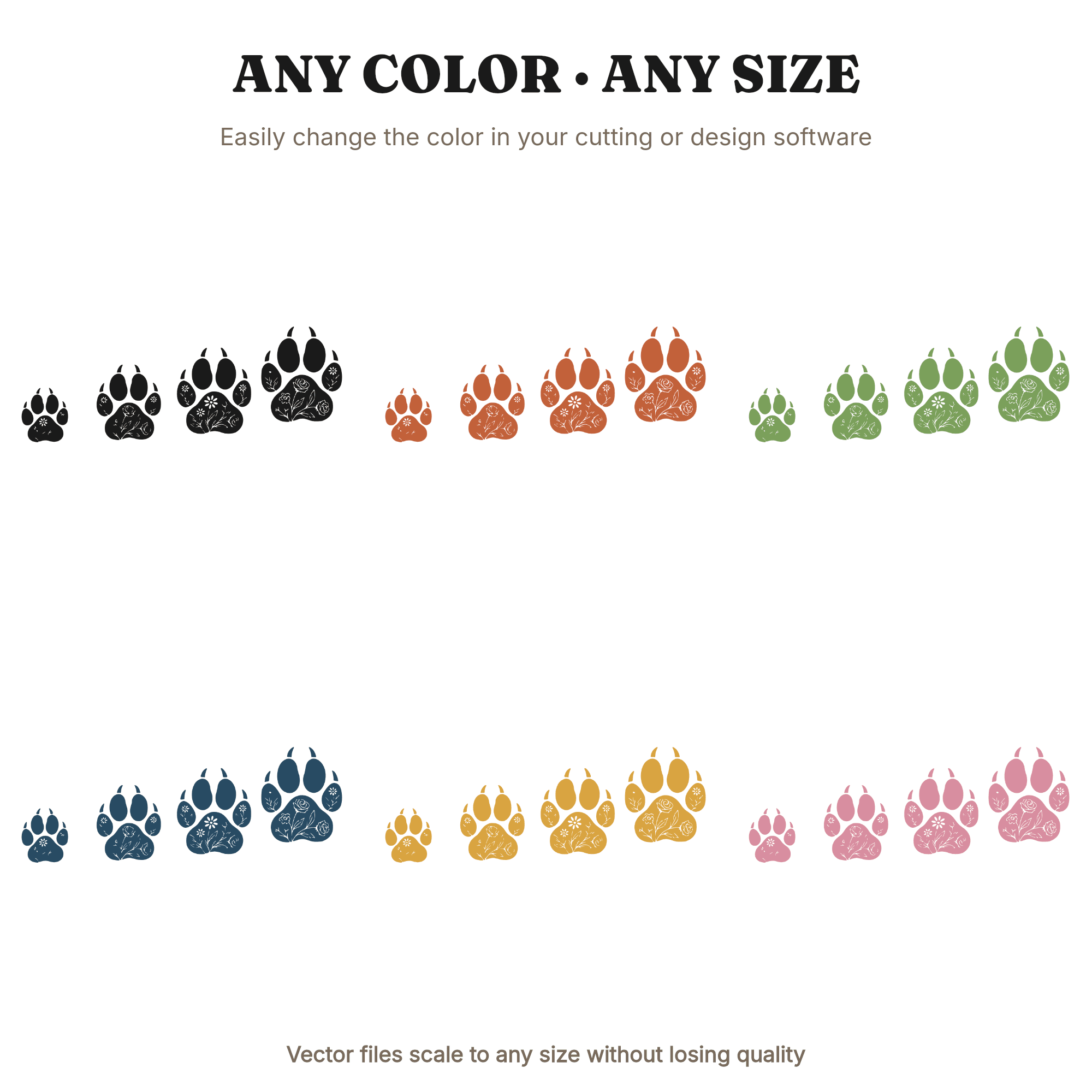 Tiger Paw Walking Stride SVG PNG Floral Back to School Cottagecore Mascot Cut File Design — view 2