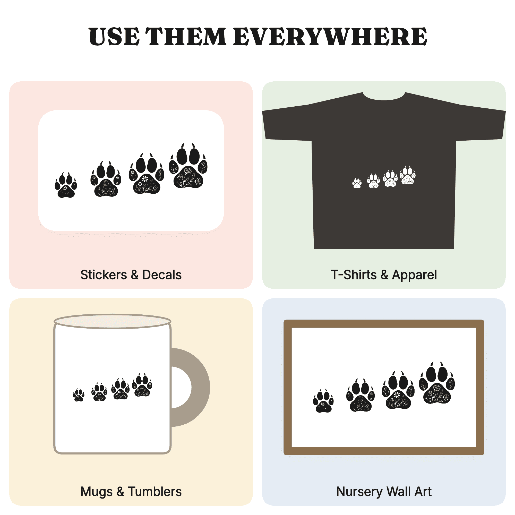 Tiger Paw Walking Stride SVG PNG Floral Back to School Cottagecore Mascot Cut File Design — view 3