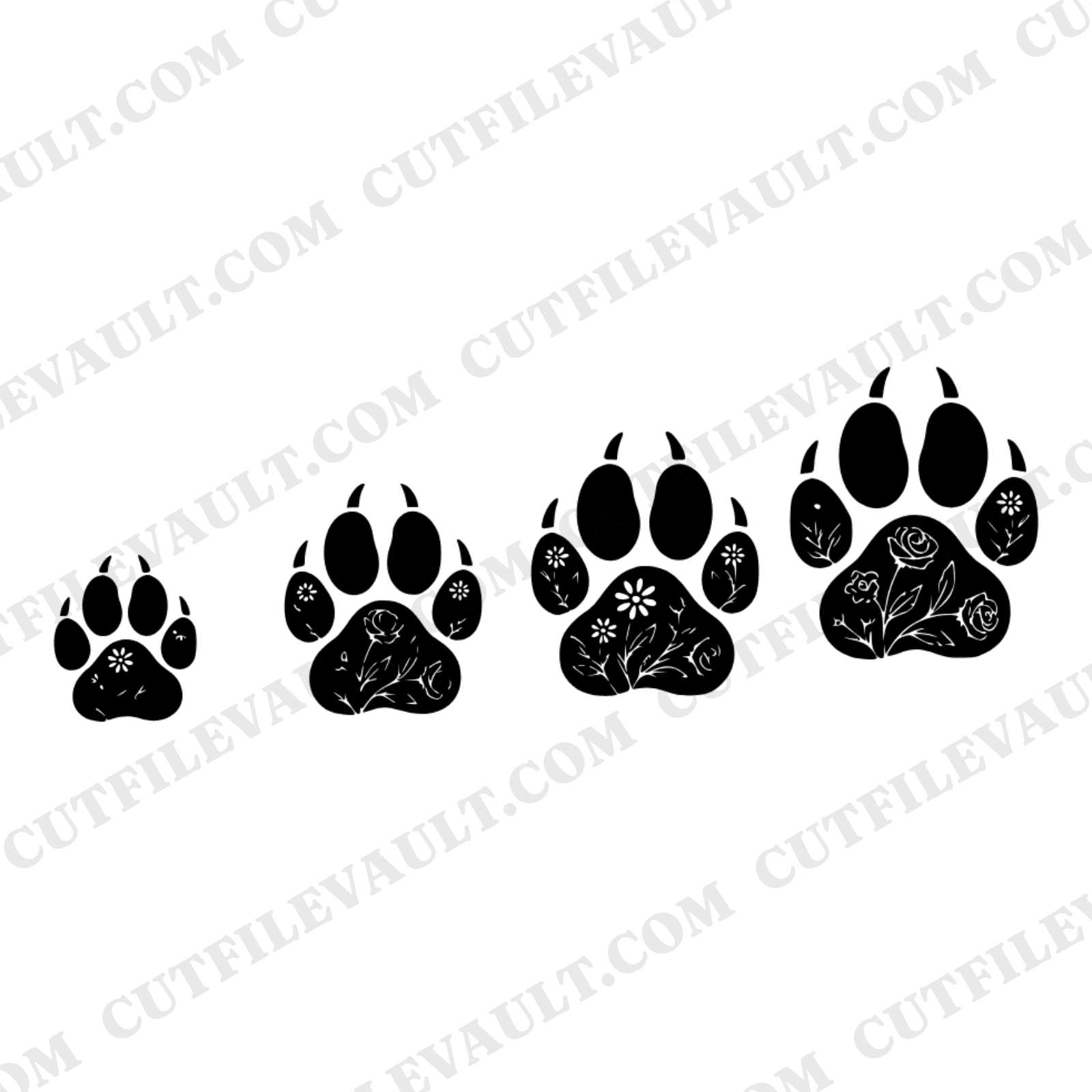 Tiger Paw Walking Stride SVG PNG Floral Back to School Cottagecore Mascot Cut File Design — view 1