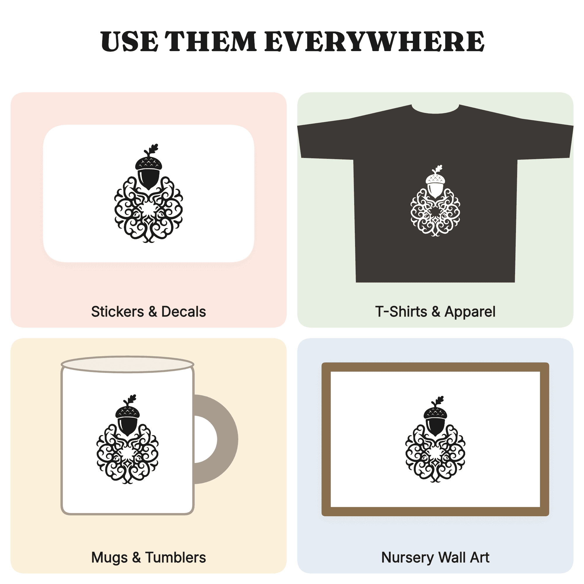 Autumn Equinox Acorn Mandala SVG PNG, Germinating Acorn Art Nouveau Cut File, Fall Nature Decor — view 3