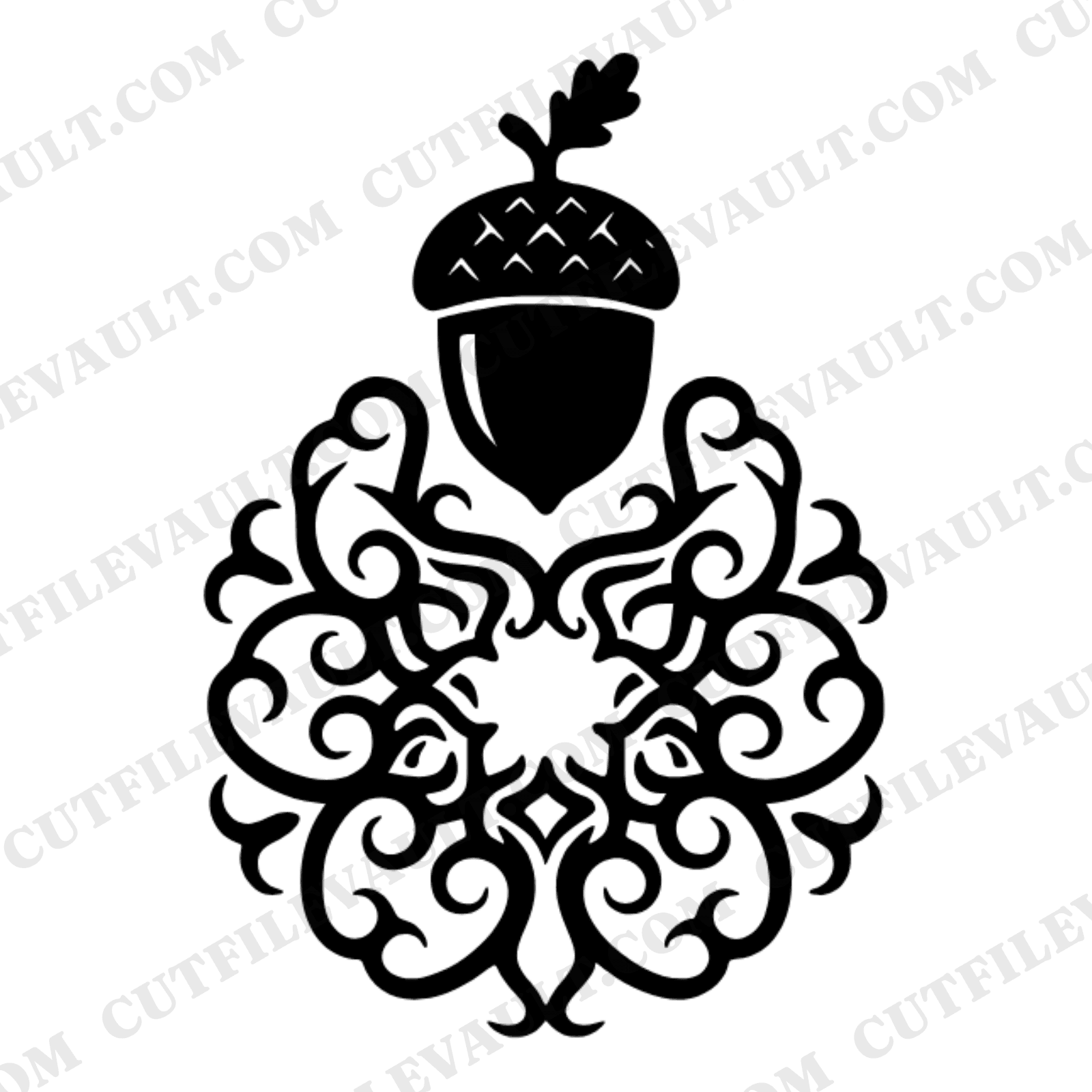 Autumn Equinox Acorn Mandala SVG PNG, Germinating Acorn Art Nouveau Cut File, Fall Nature Decor — view 1