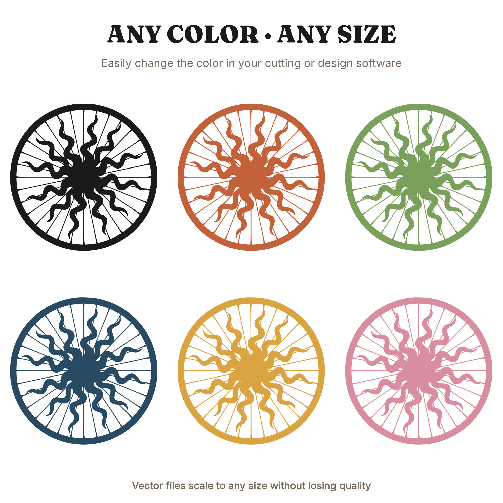 Celestial Bicycle Wheel SVG PNG, Groovy Wavy Spokes Cut File, Earth Day Eco Bike Clipart Design — view 2